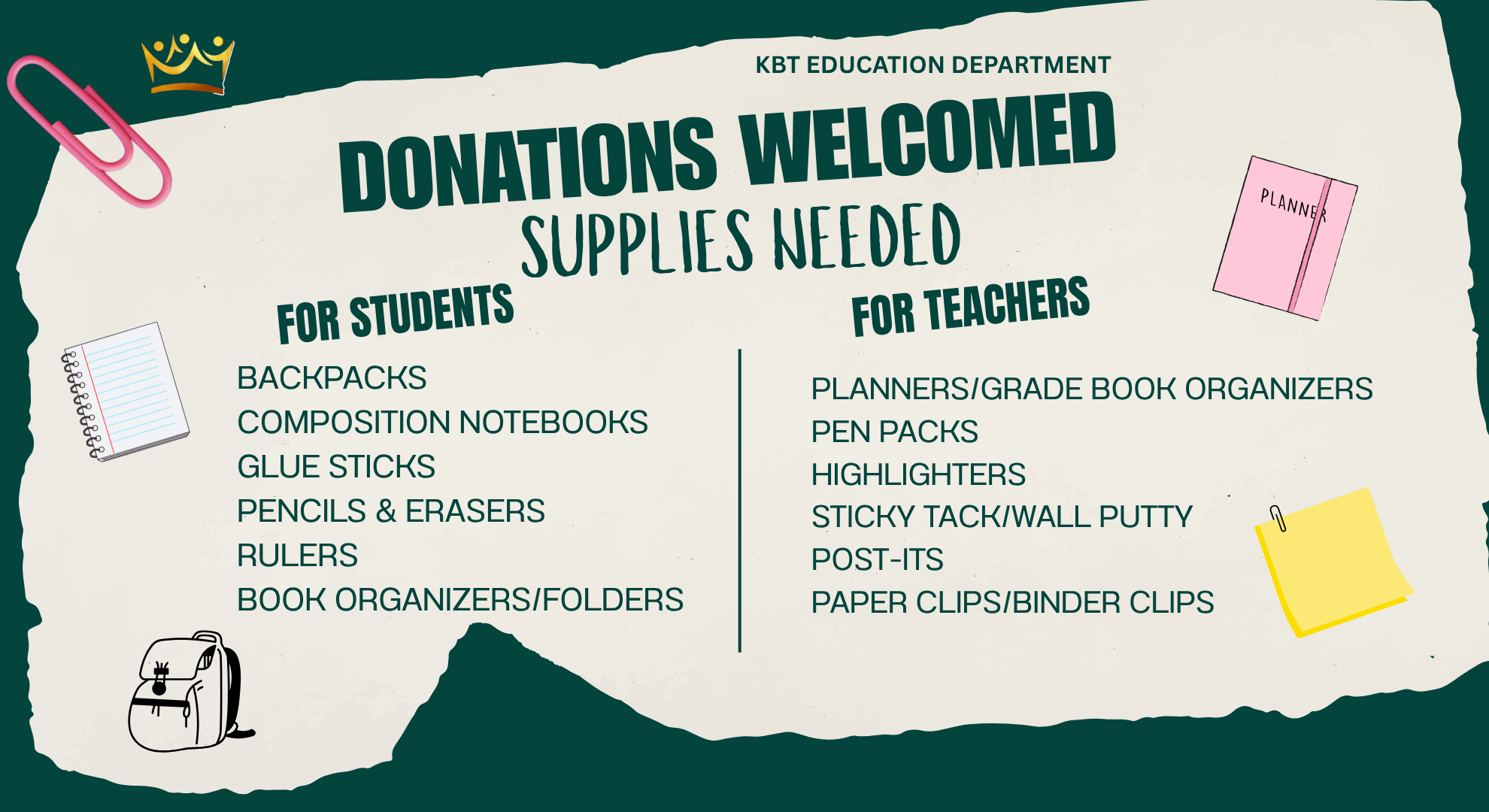 KBT Back To School Drive Donations