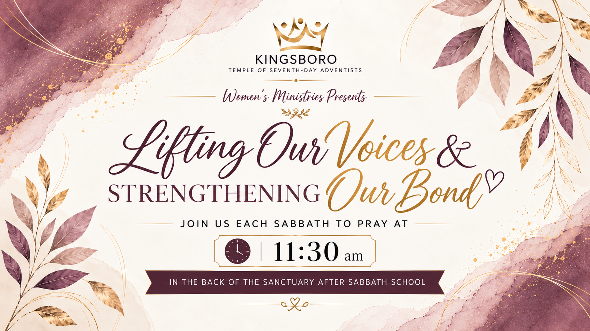 Women In Prayer | Every Sabbath 11:30 a.m.