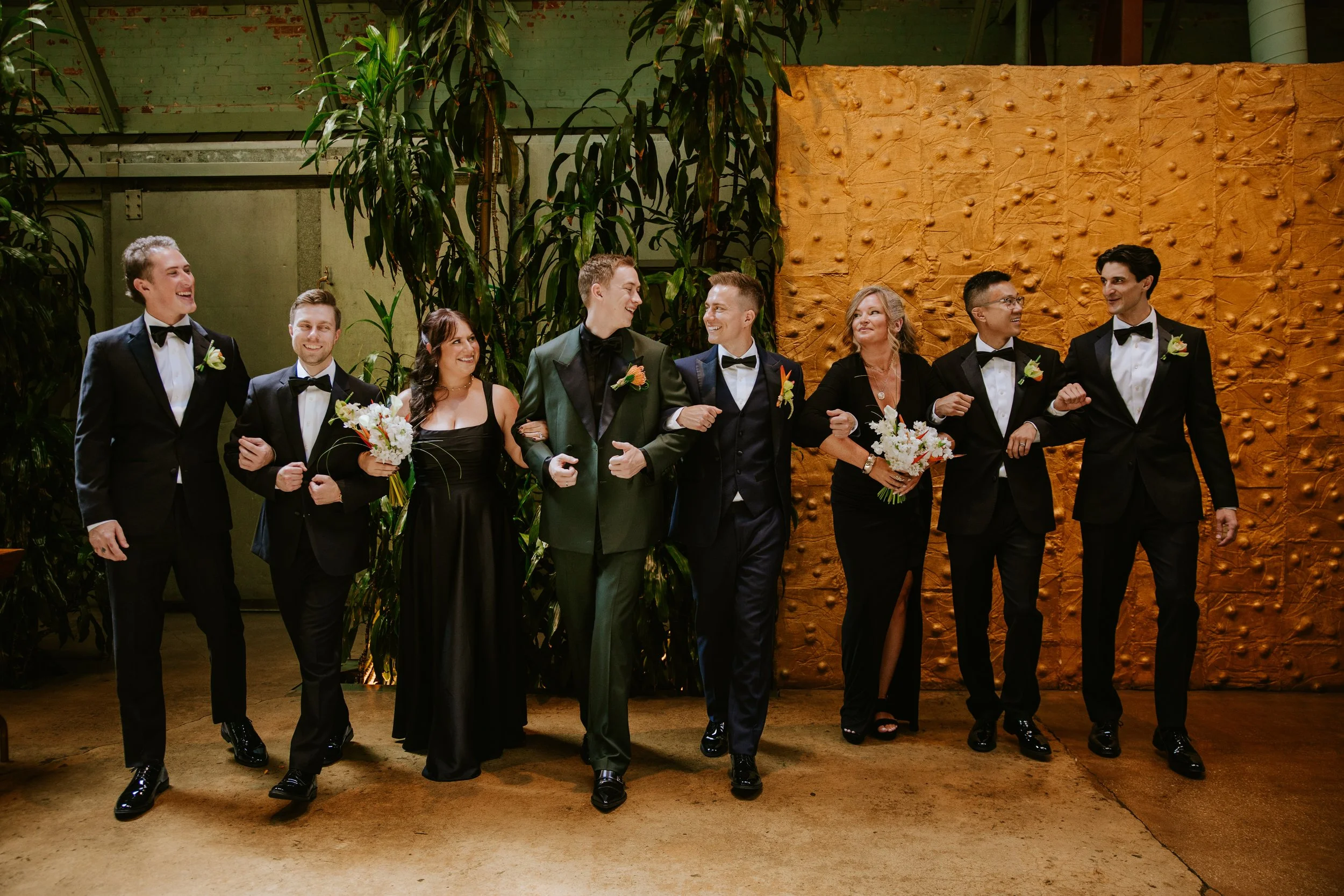 Wedding party walking together at Millwick in DTLA