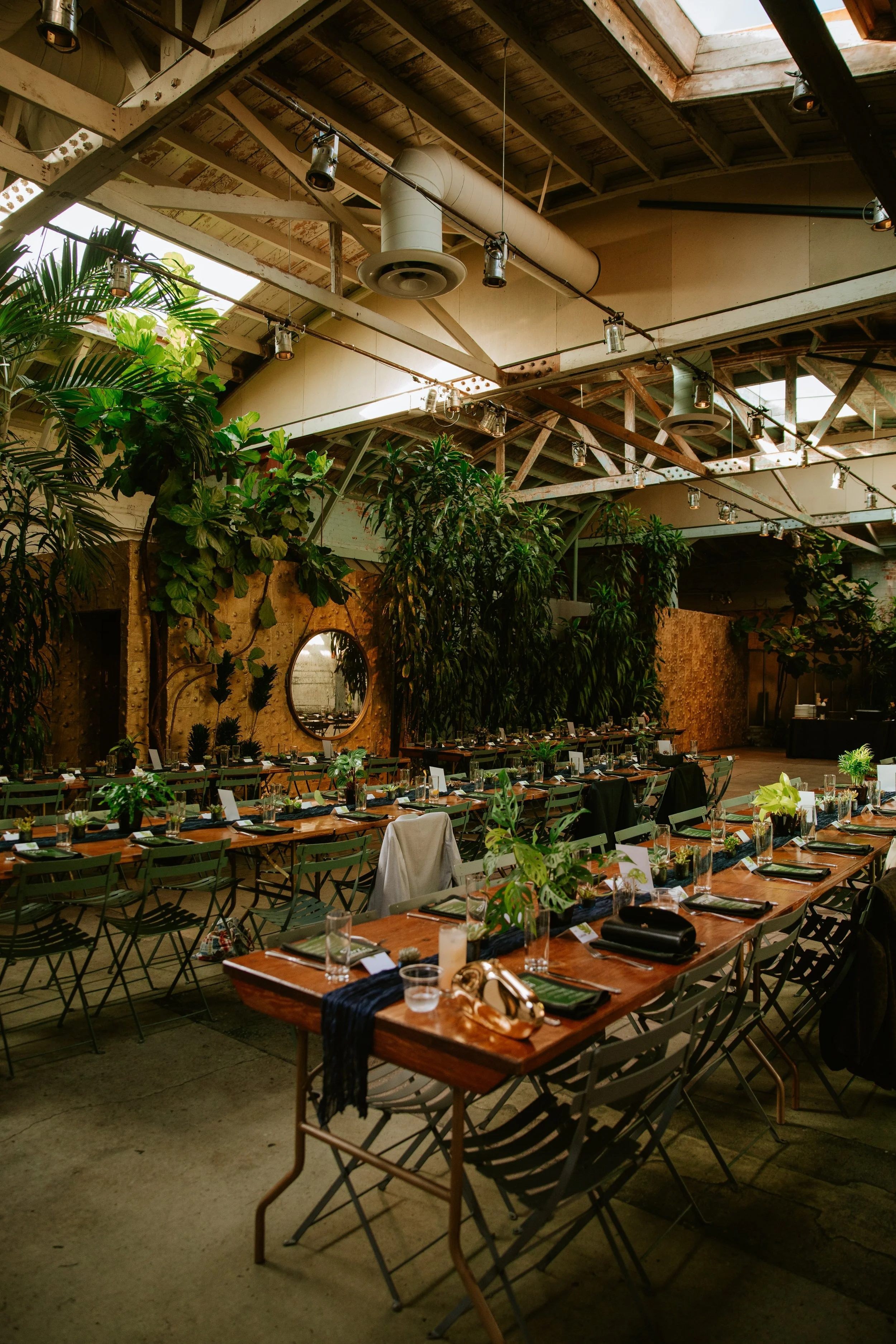 Wide interior shot of wedding reception decor