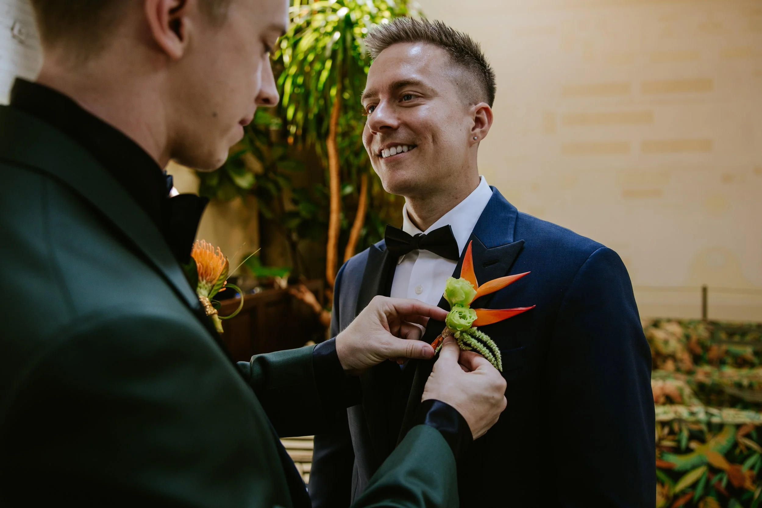 Groom pinning boutonniere at Millwick by Marvinon in DTLA