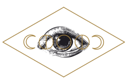 A black background with a gold diamond outline. Inside, there are gold moon phases and the word 'COCONUT' in stylized gold letters.