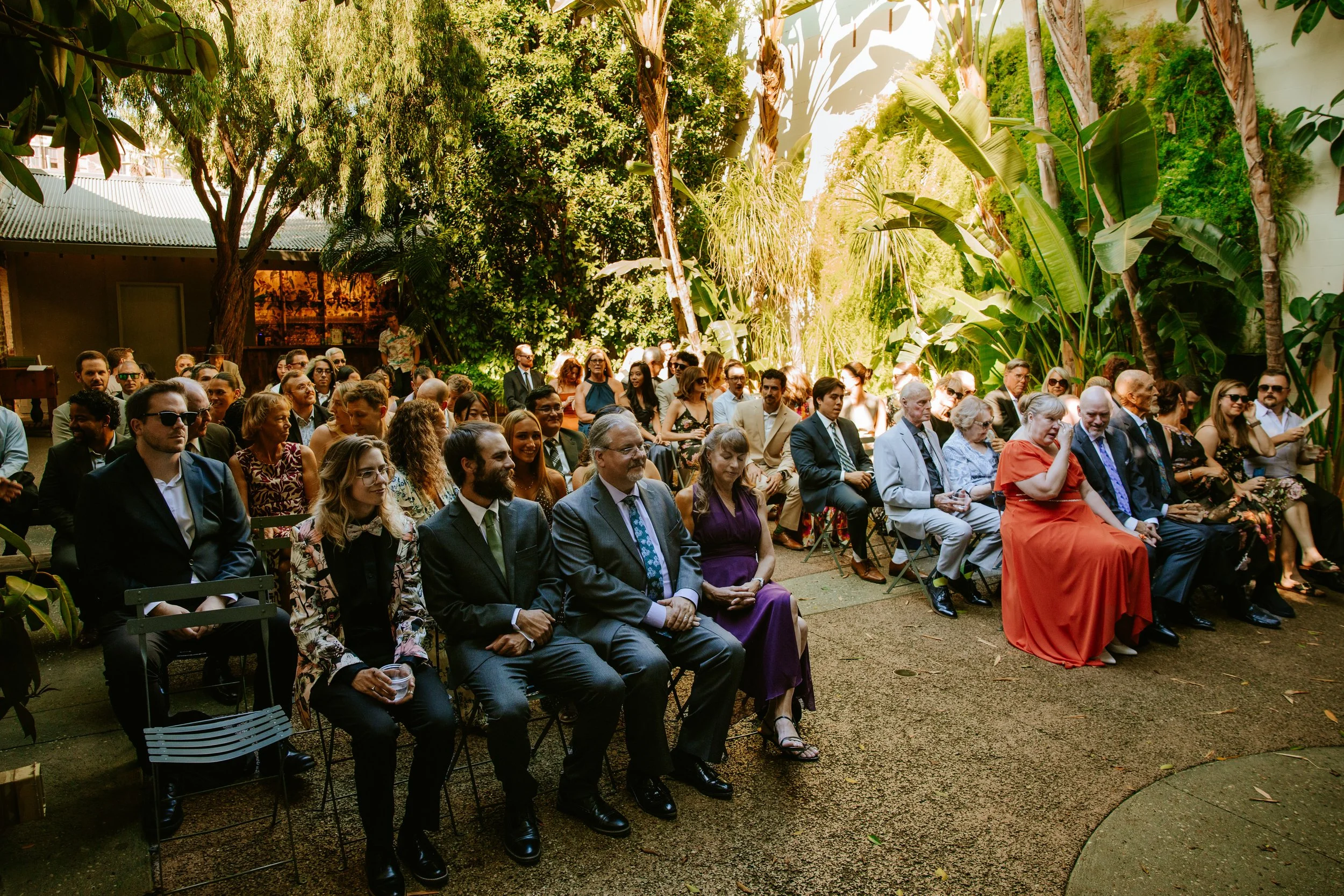 Guests sitting and waiting for the wedding ceremony to begin at Millwick in DTLA