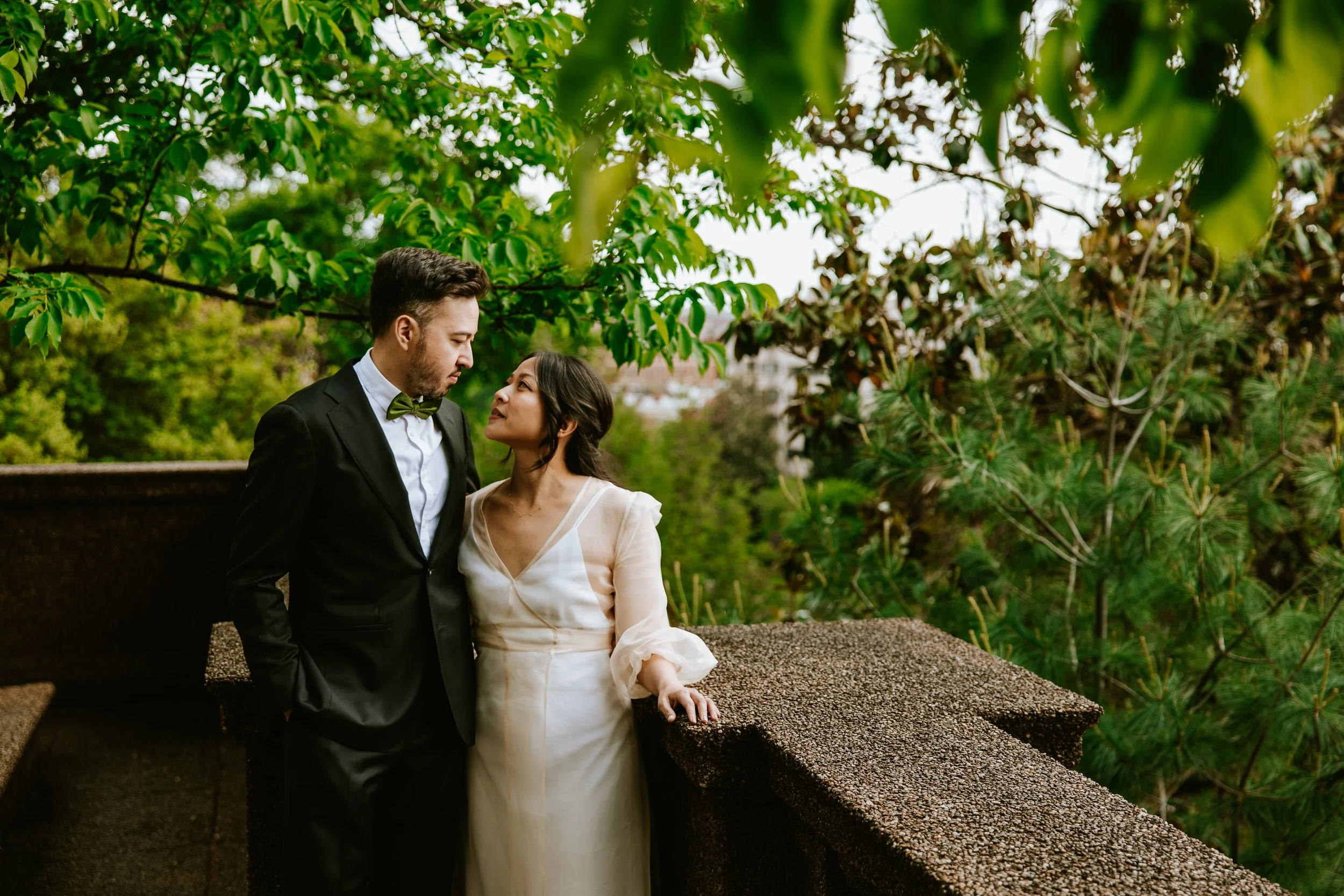 Couple posing for wedding photo at Meridian Hill Malcolm X Park