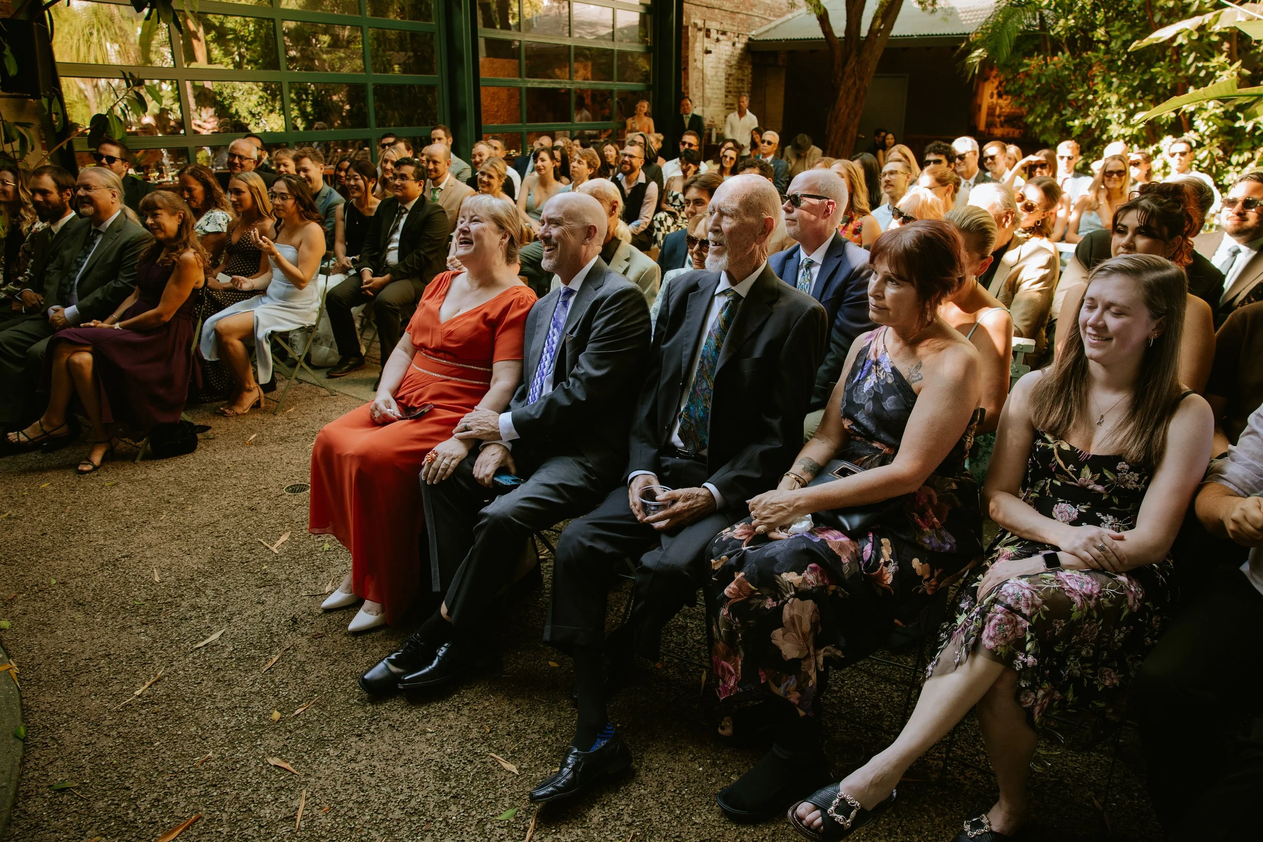 Guests witnessing wedding ceremony at Millwick in DTLA