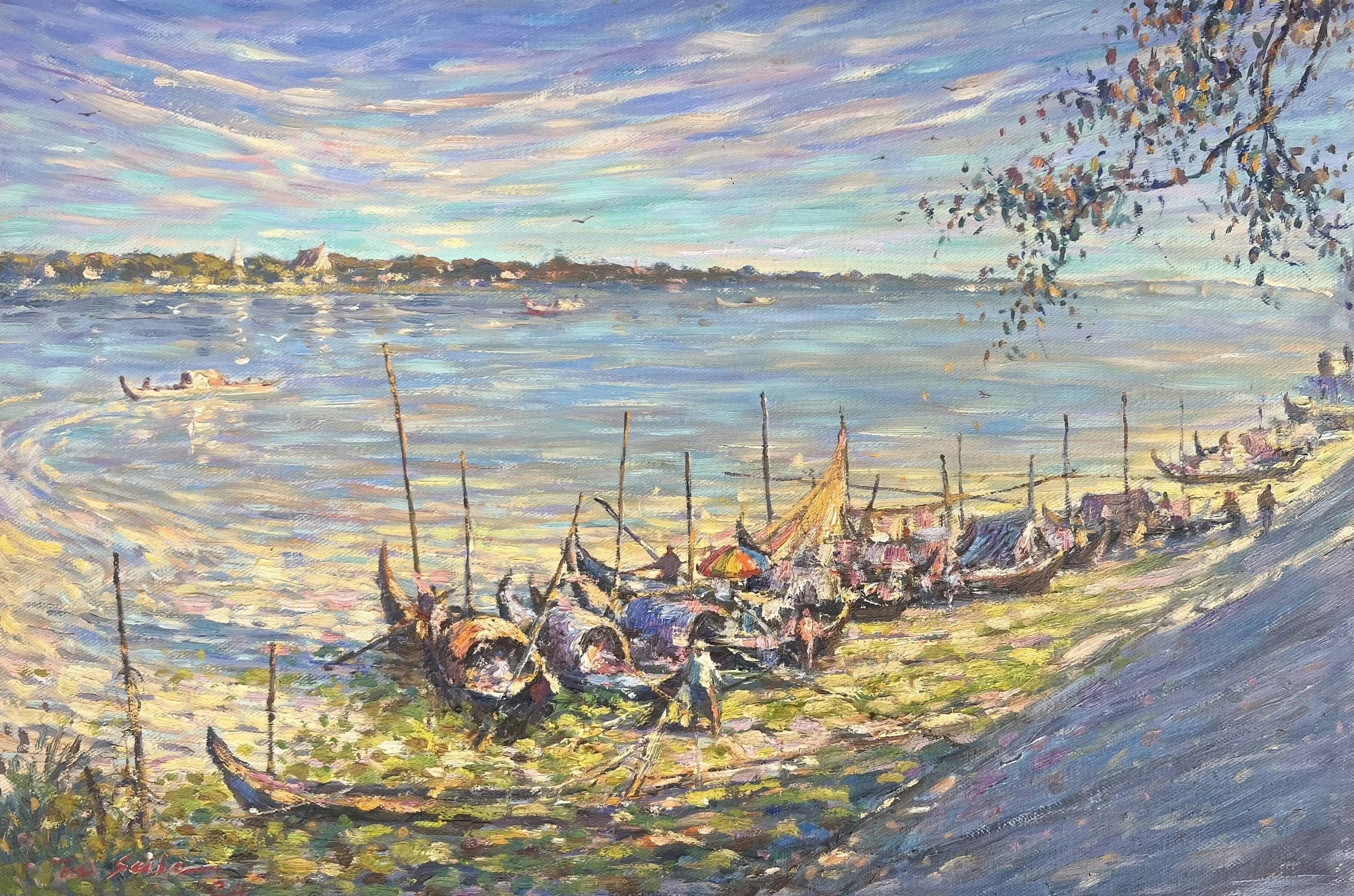 Seila Kh,
Life Along the Tonlé, 2024
Oil on Canvas
60x40cm.