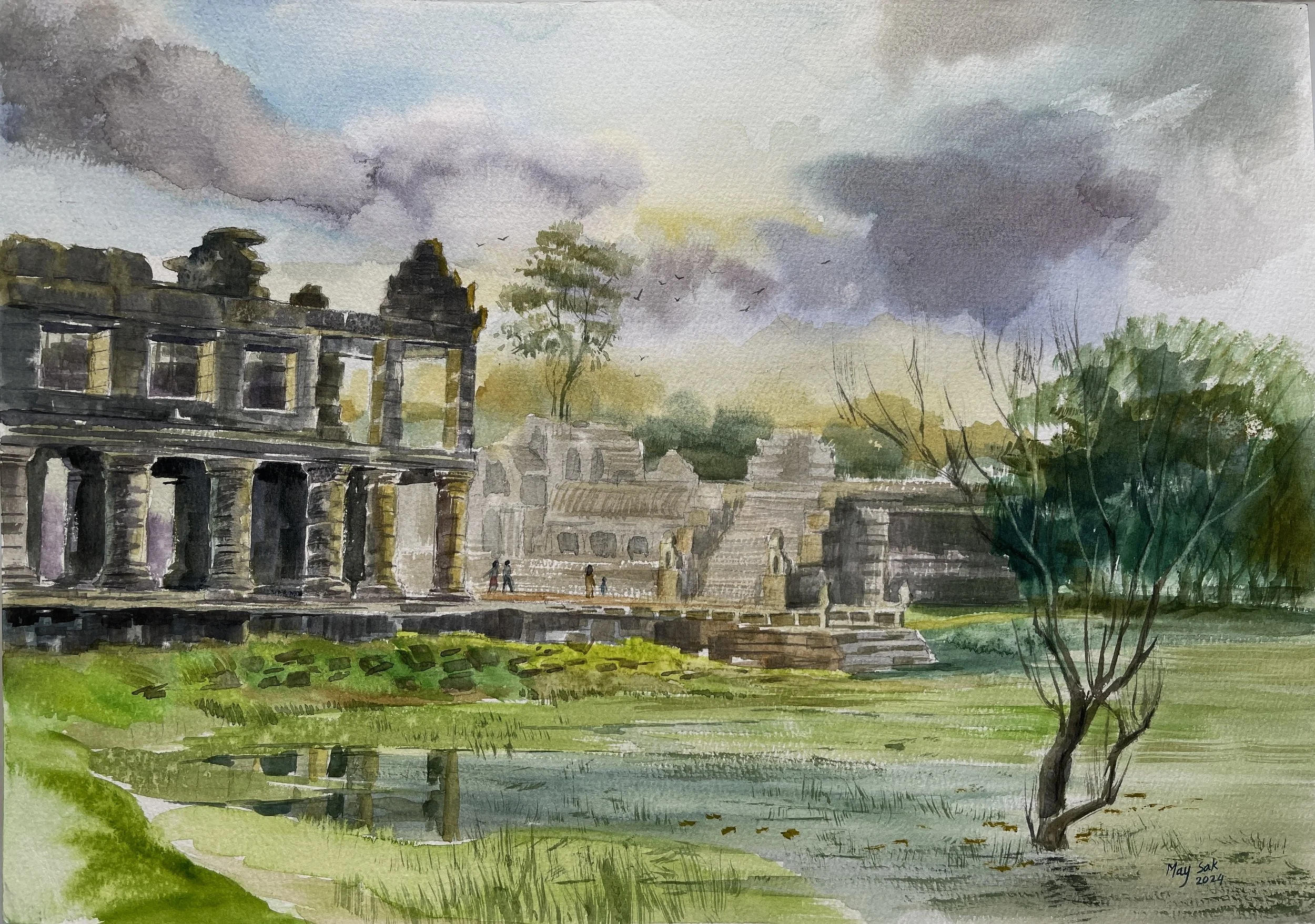 May Sak  
Preah Khan Temple, 2024 
Watercolor on Paper 
28.5x40.5cm.  