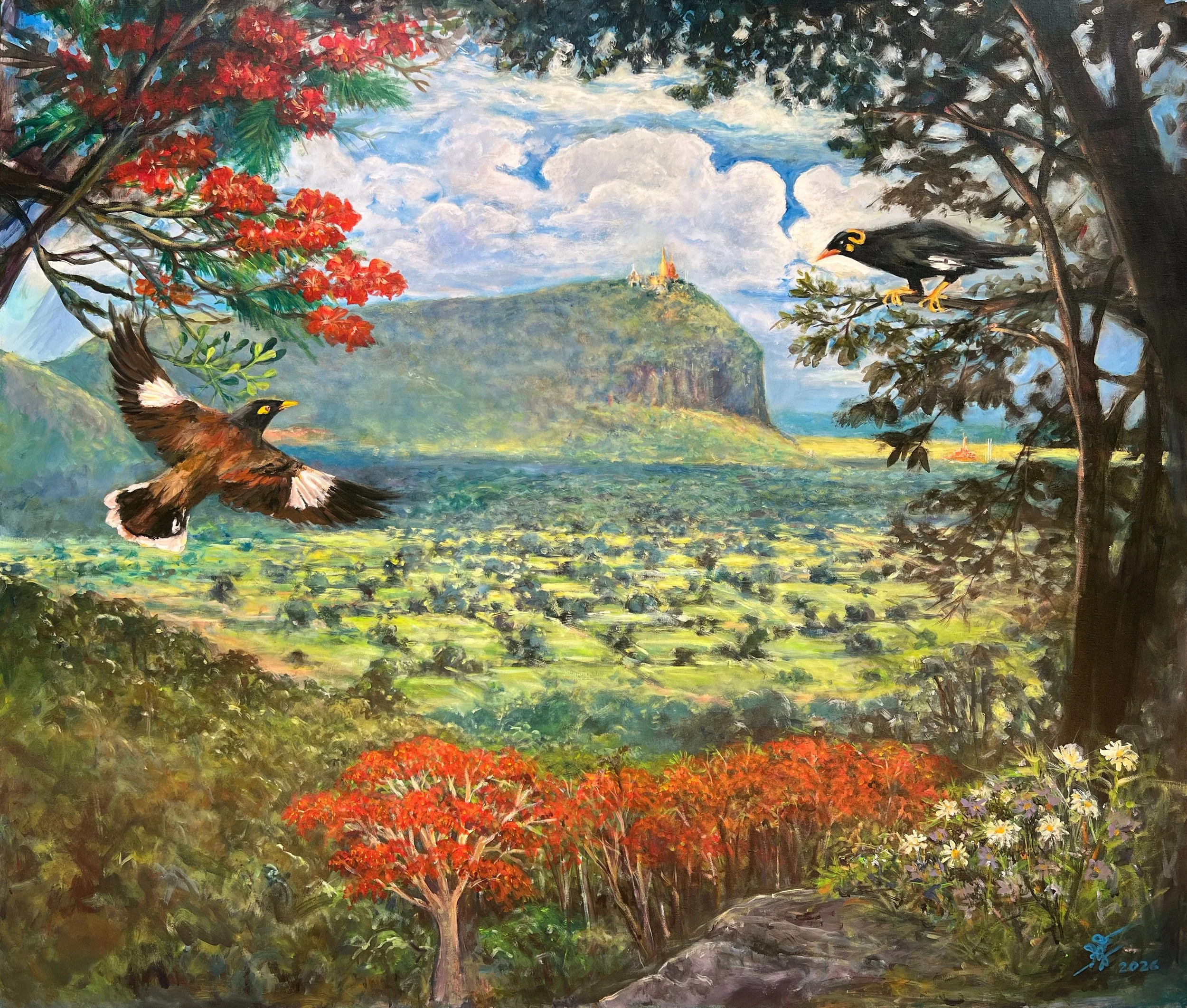 Chun Sovannarith (Fu Copper)  Sampov Mountain, 2026 
Acrylic on Canvas 
140x120cm.  