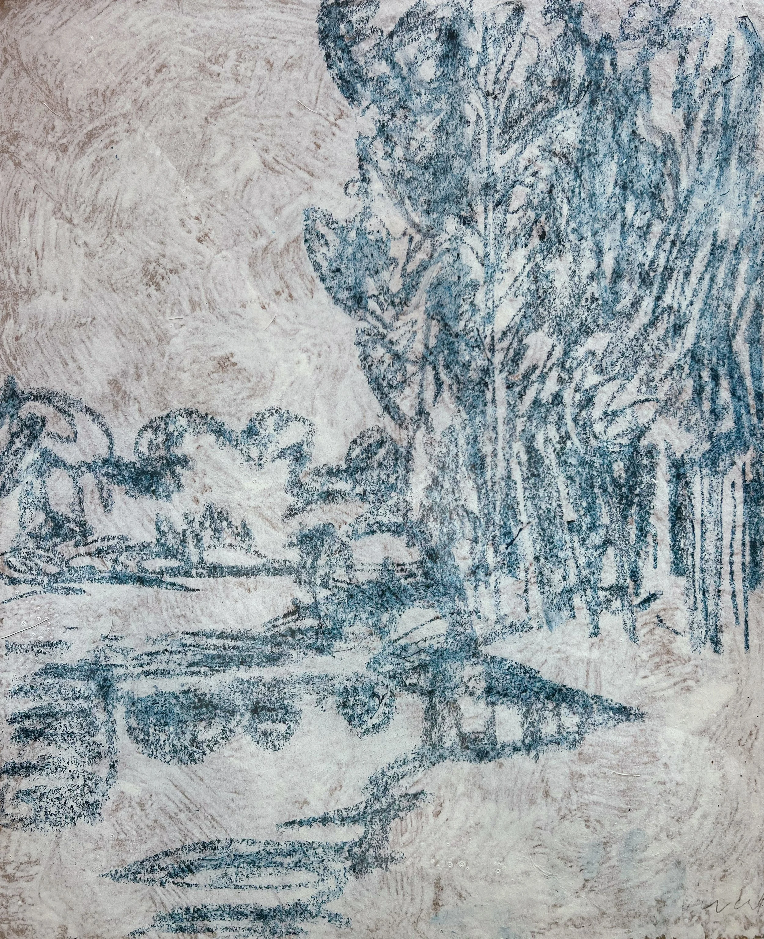 Vincent Broustet,  Douve d’Angkor Thom , 2026, Pastel et huile sur carton, 40 × 50 cm
 
Cette œuvre fait partie d’une série en cours consacrée aux barays, douves, lacs et bassins des environs de Siem Reap. À travers une approche monochrome et minimal