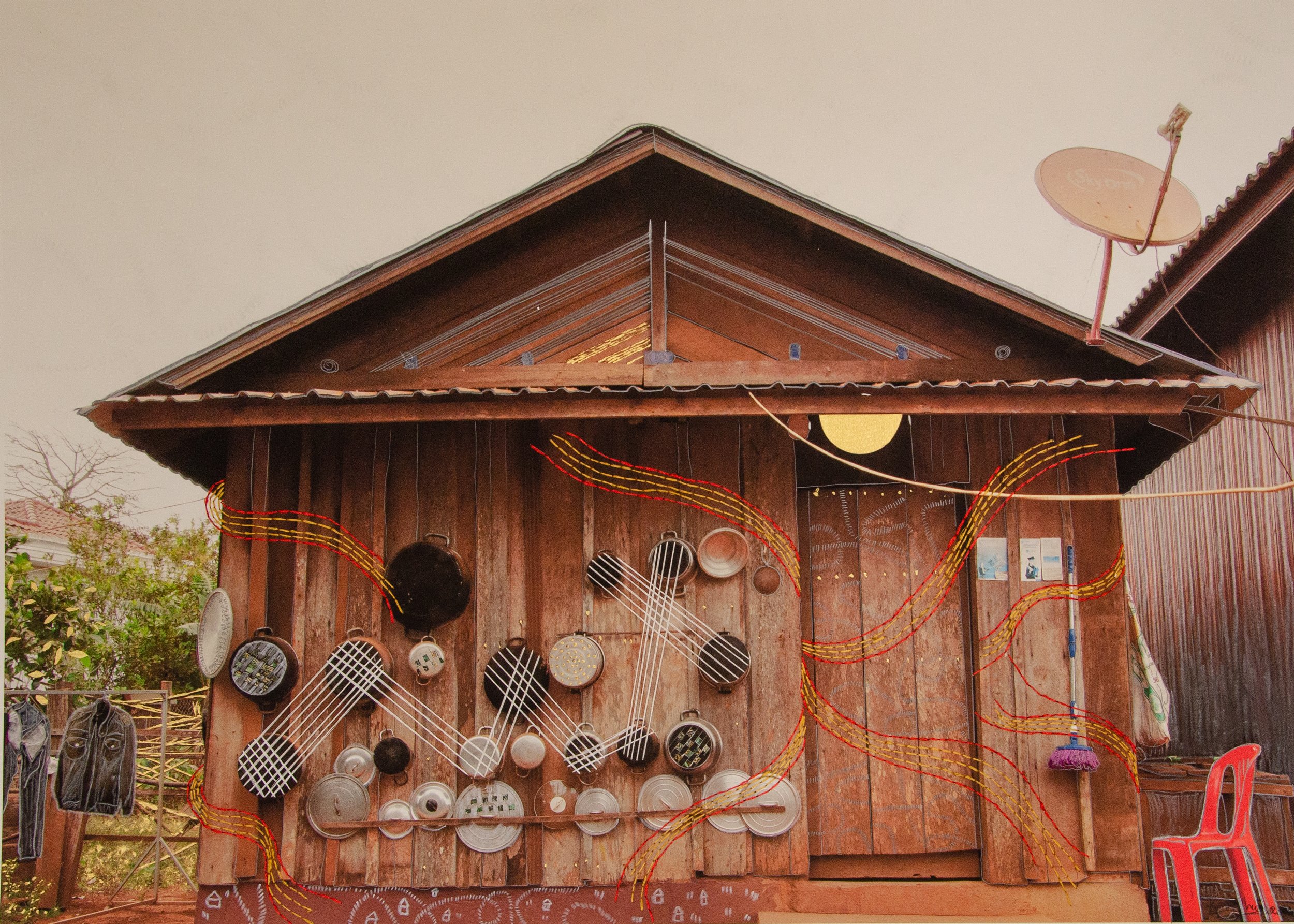 Kanha Hul,
Untitled 2023,
Photo, Acrylic, Oil Pastel,
Sewing Silk and Pencil,
70x50cm