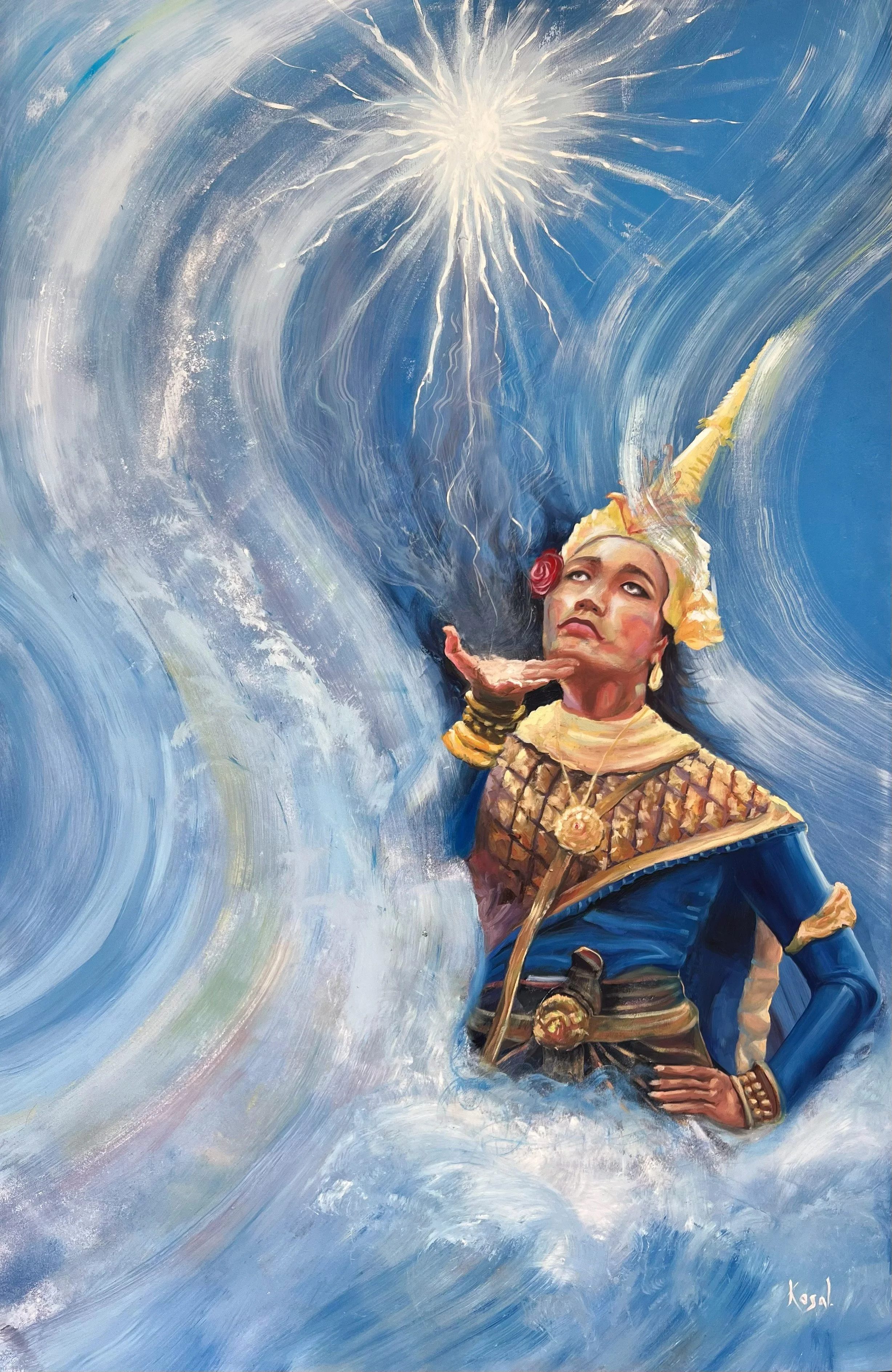 Kosal Son,
Robam Moni Mekhala, 2025,
Oil on Canvas,
100x150cm