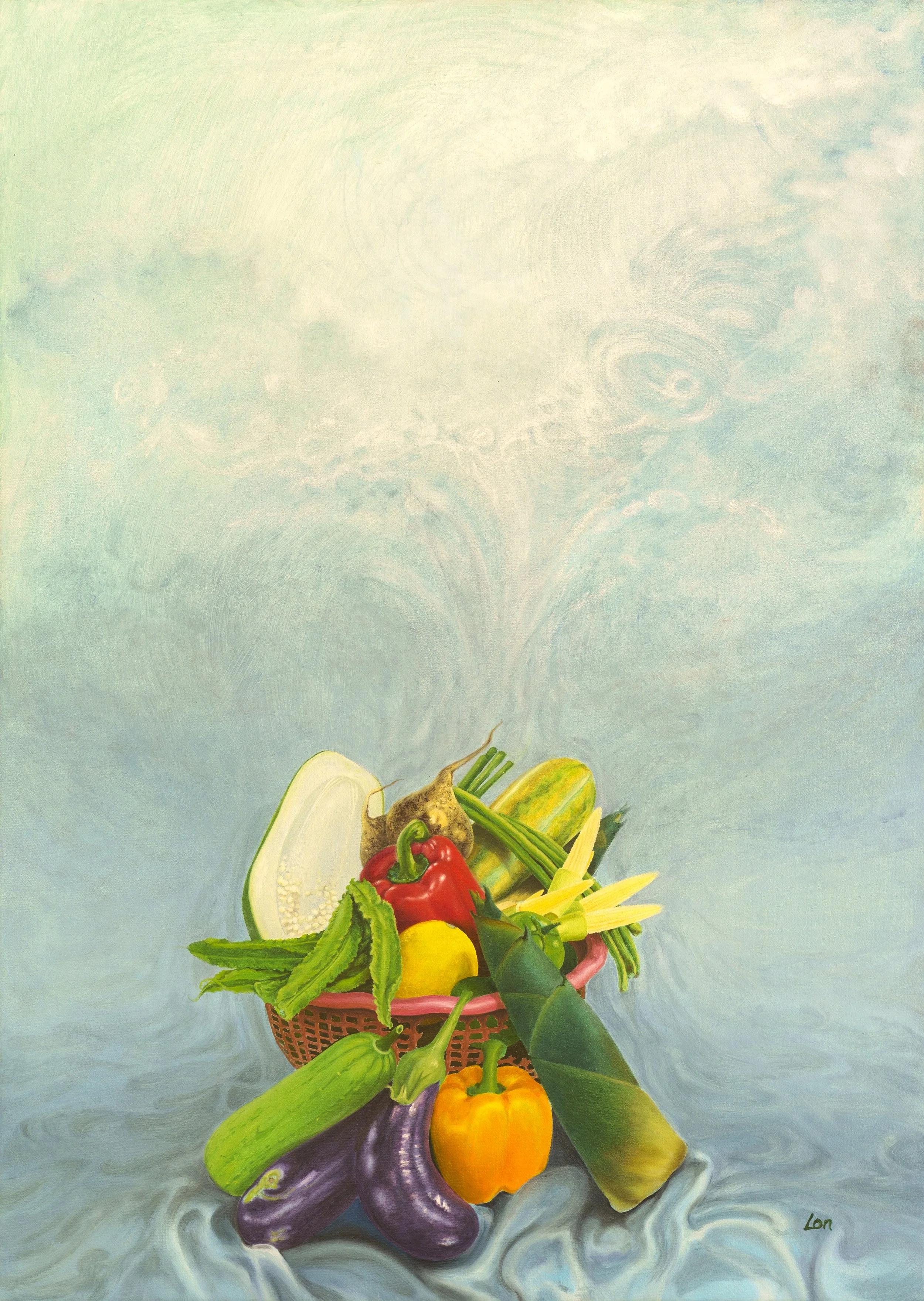 Lon Loun (b. 2002)
Vegetable Basket, 2024
Oil on Canvas
50x70cm.