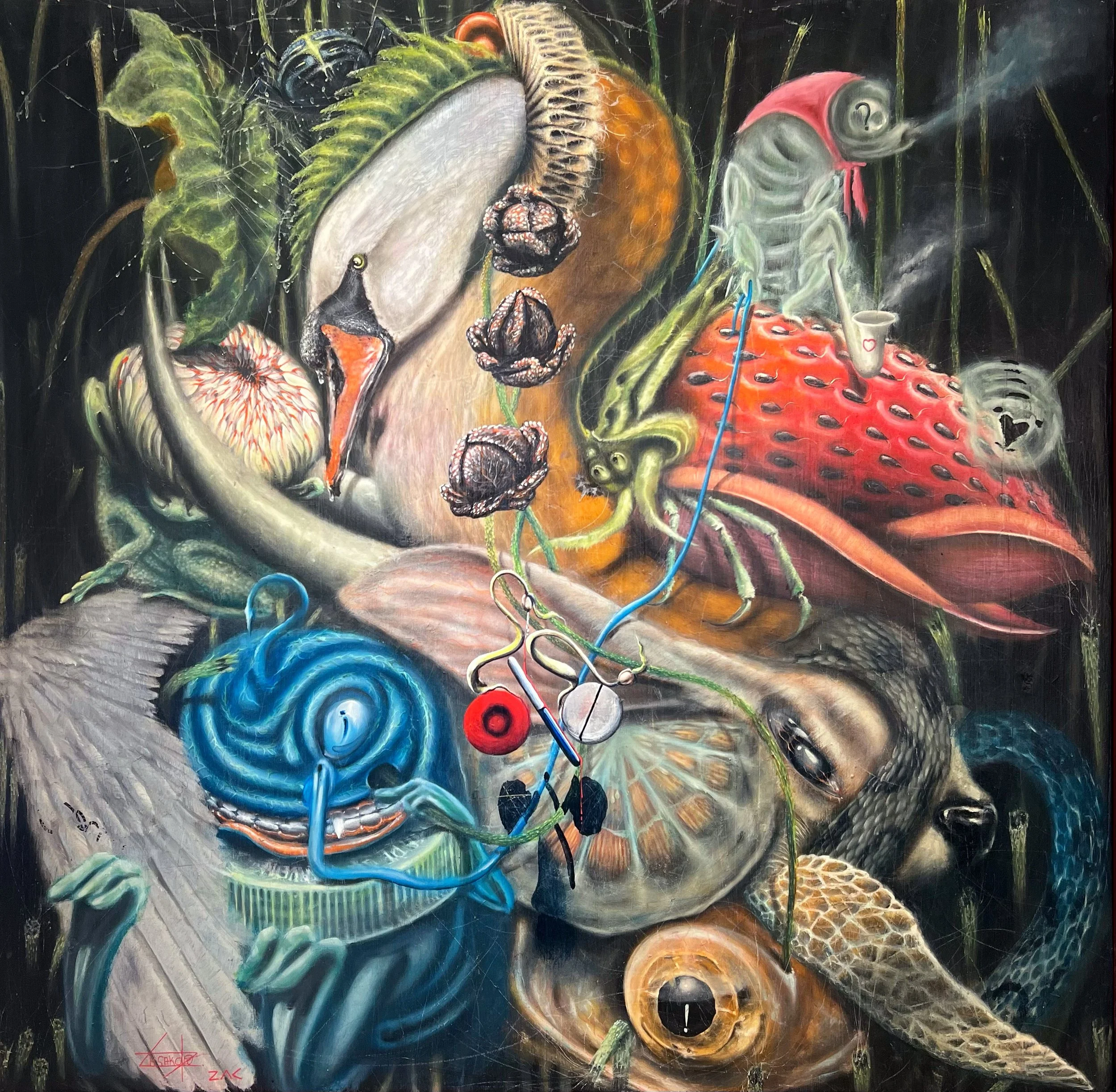 Zak Houes 
Sensation Web, 2025 
Acrylic on Wood 
100x100cm.