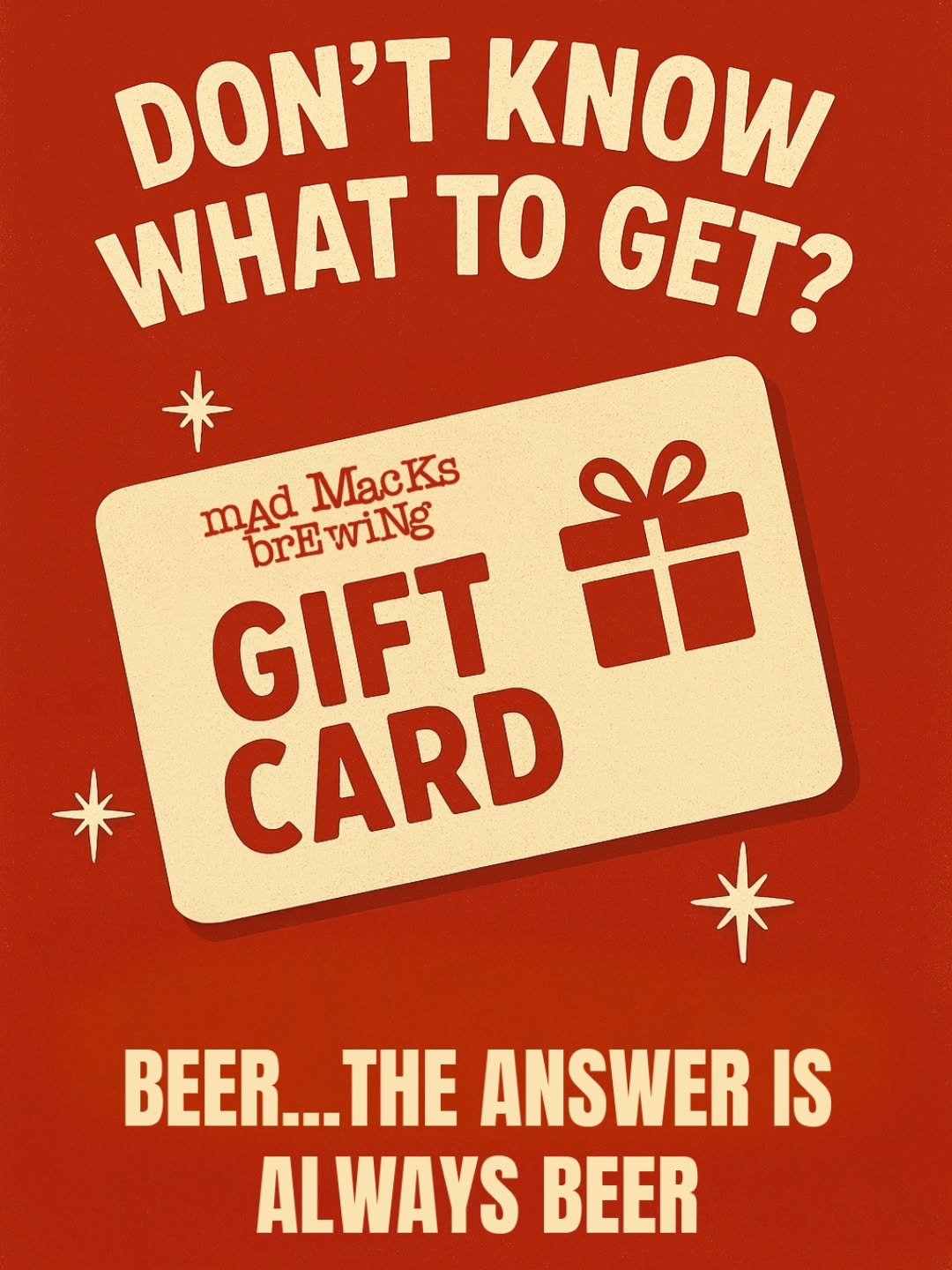 Shop local and give the gift beer this season!

#MadMacksBrewing #ShopLocal #SipAndShop #HolidayShopping #DrinkWhileYouShop #GoldenColorado #ColoradoBeer #CraftBeerLovers #BreweryVibes #DrinkLocalCO #WinterBeers #HolidaySeason #SupportSmallBusiness #