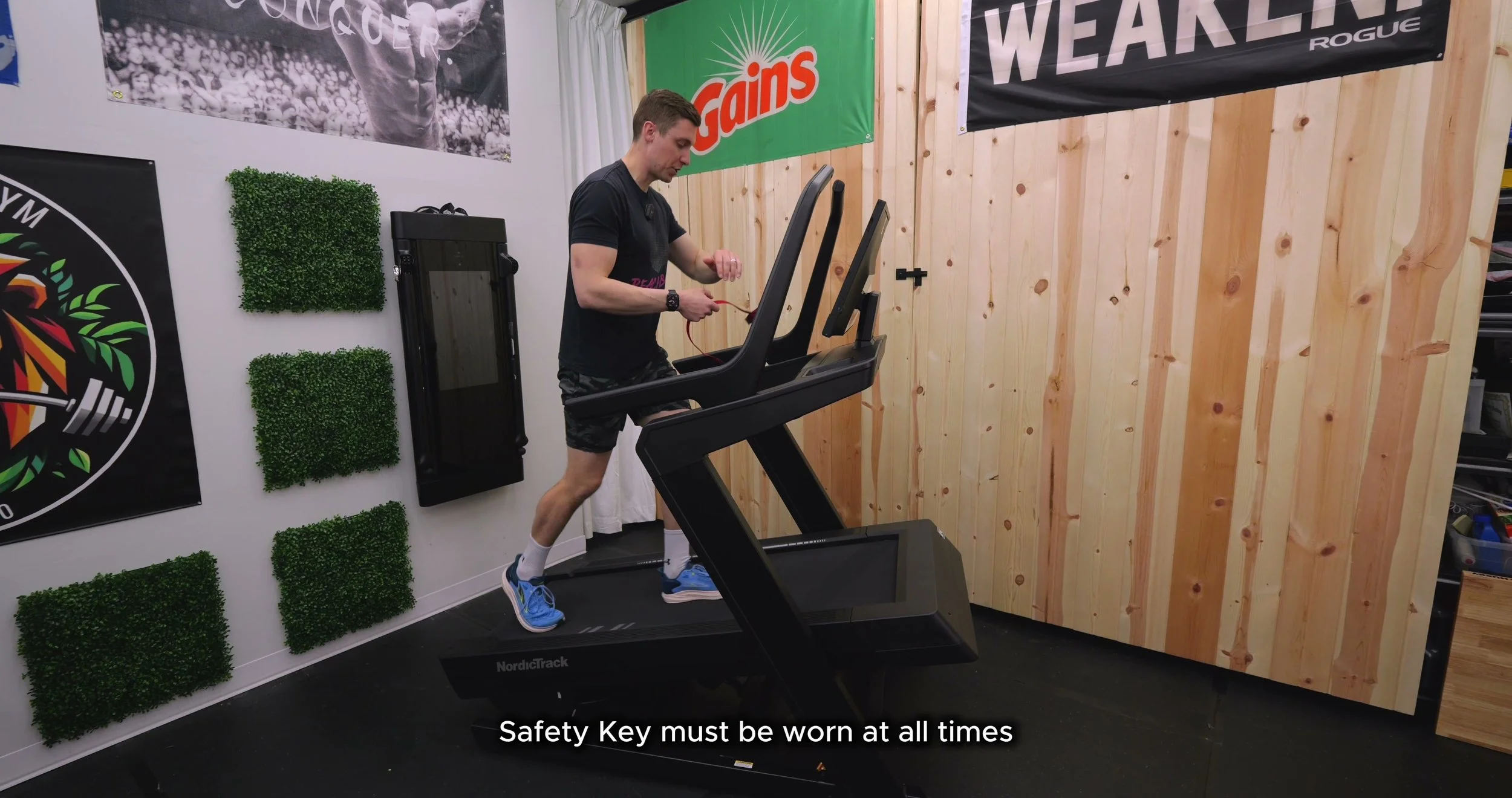 The NordicTrack X24 treadmill raised to its maximum 40% incline