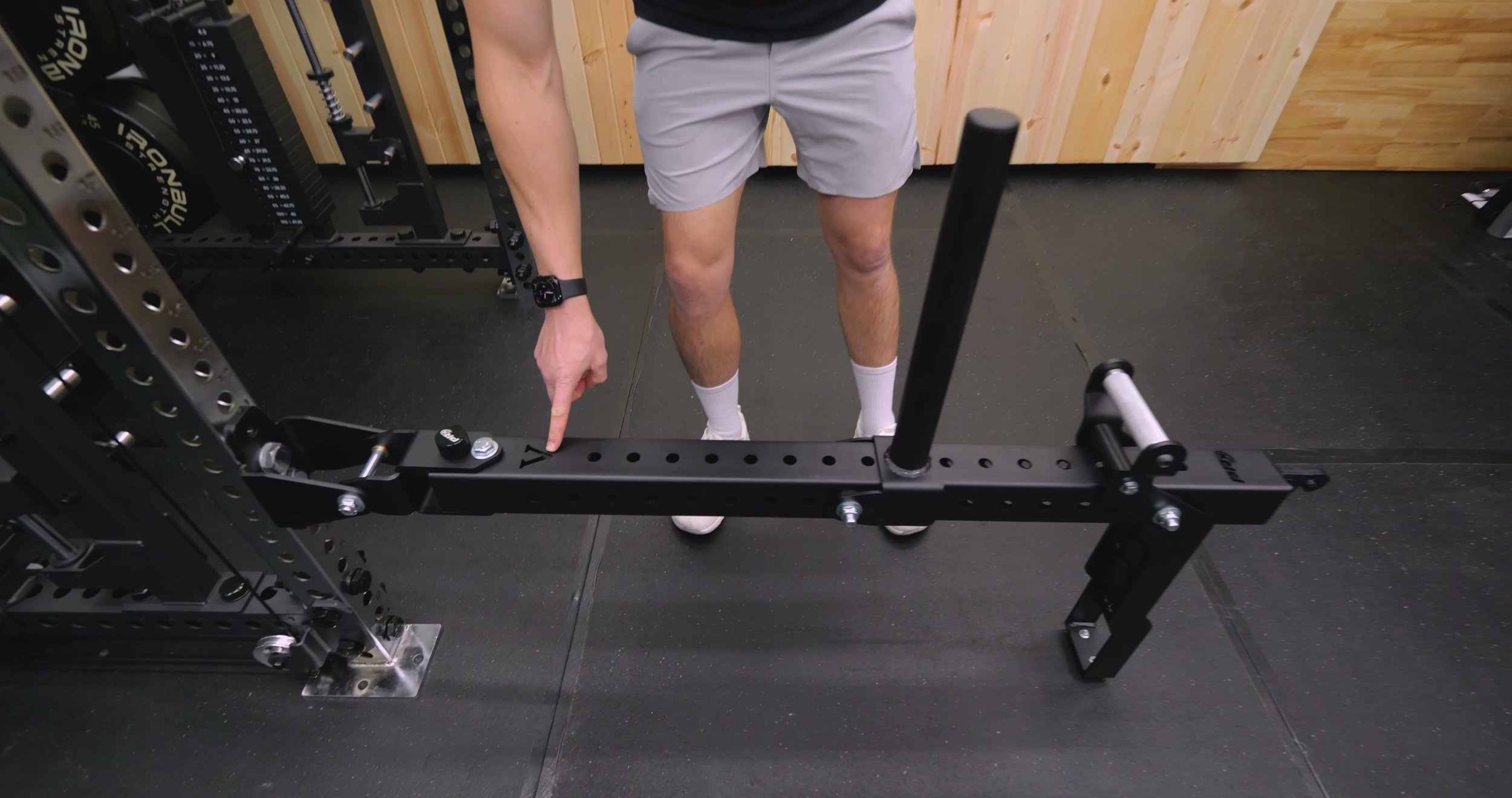 PRx Profile Belt Squat kickstand folded up showing magnets and knurled handle