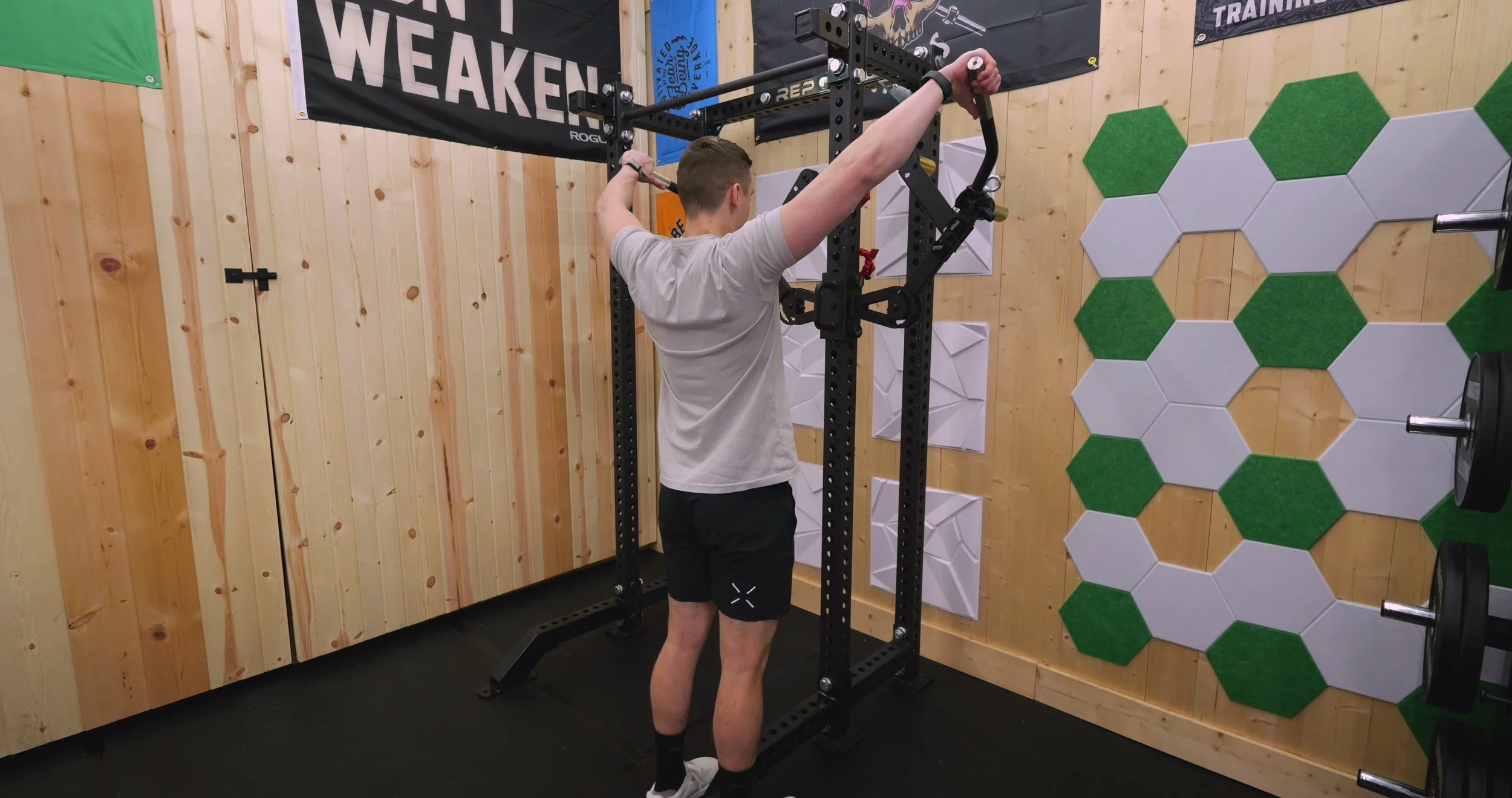 dragonfly rack attachment performing standing lateral raise exercise