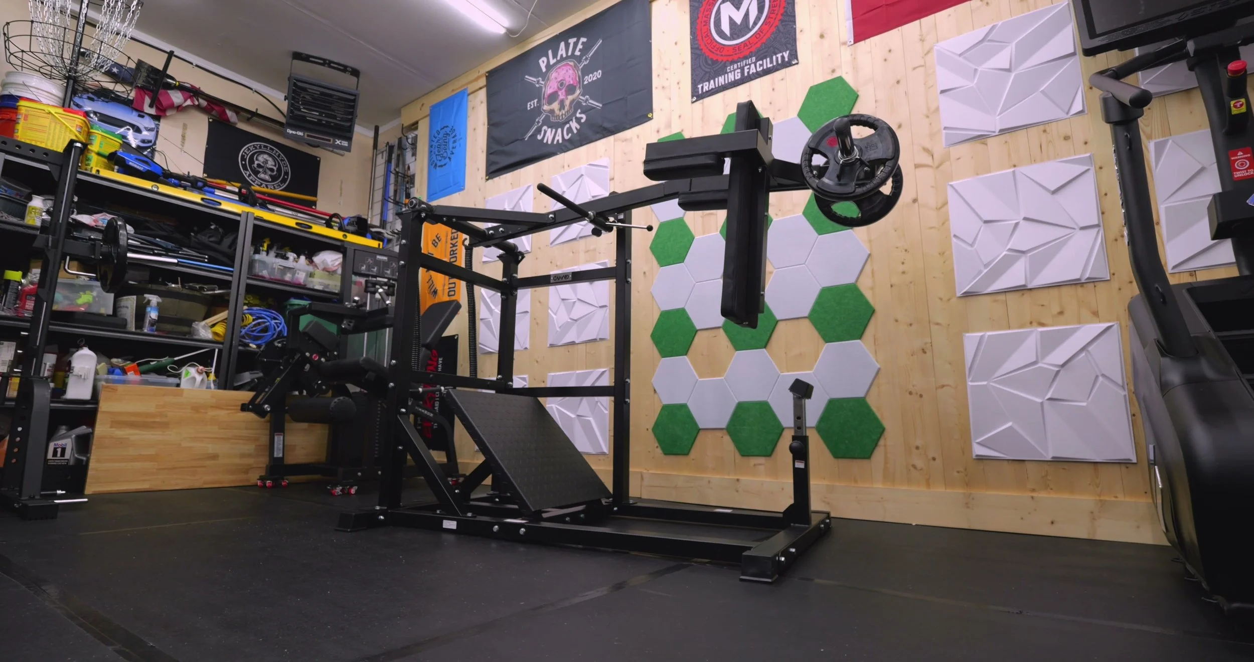 Bolt-together frame and rear weight horns of pendulum squat