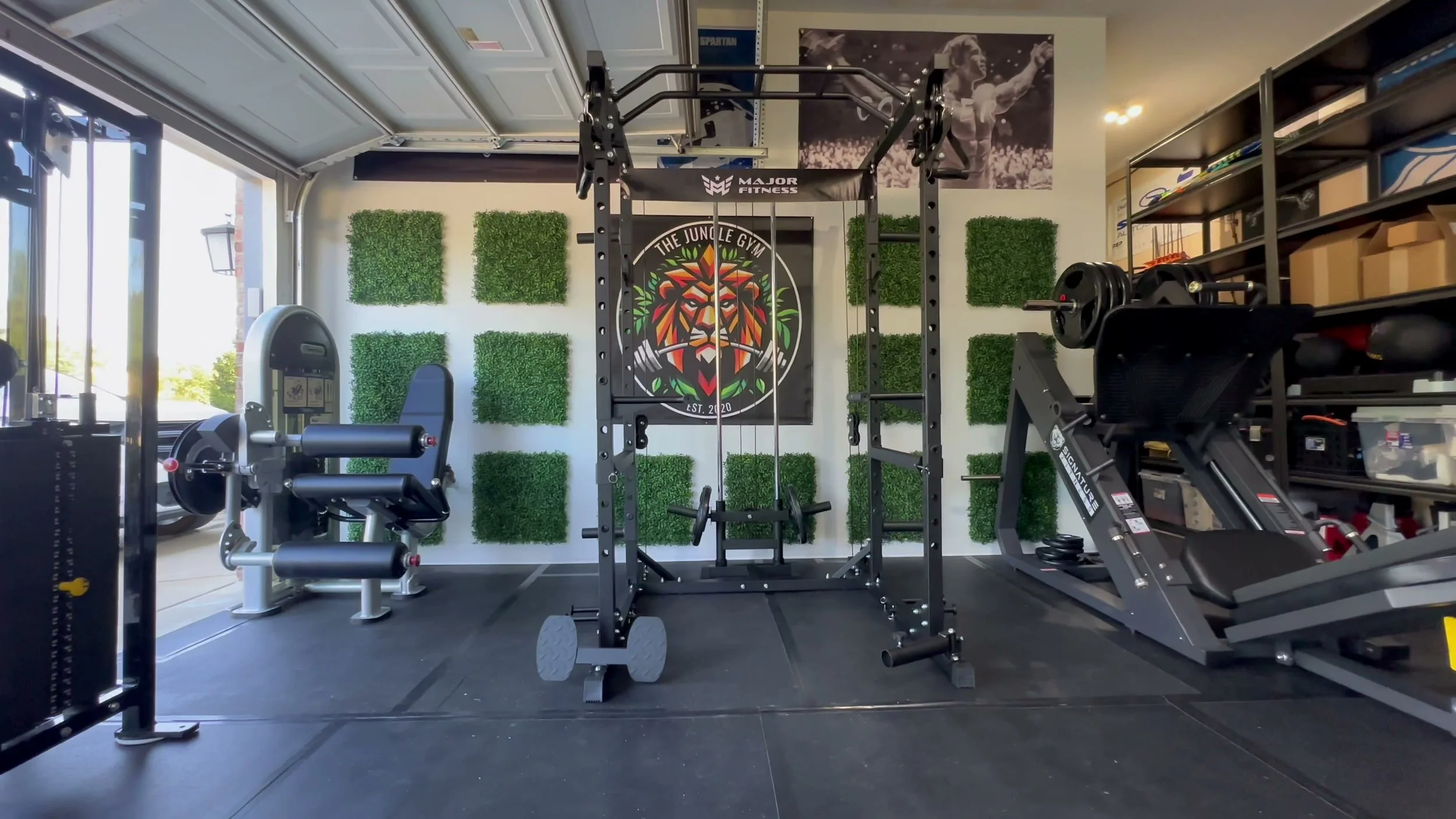 major fitness drone 1 rack shown assembled with pulley and pullup bar