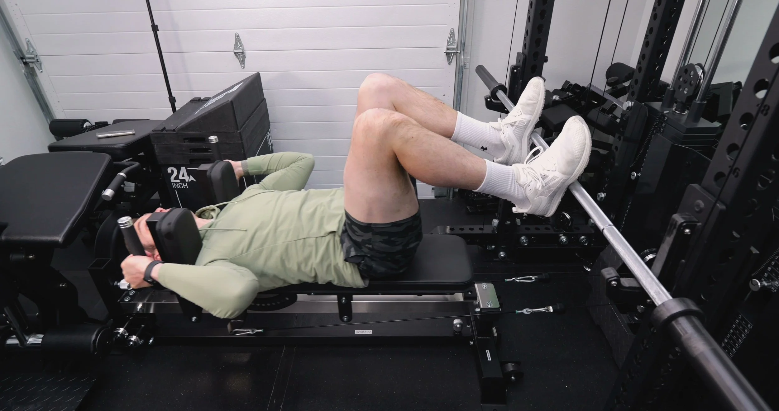 Using the Force USA Sliding Bench as a cable-driven leg press with shoulder pads