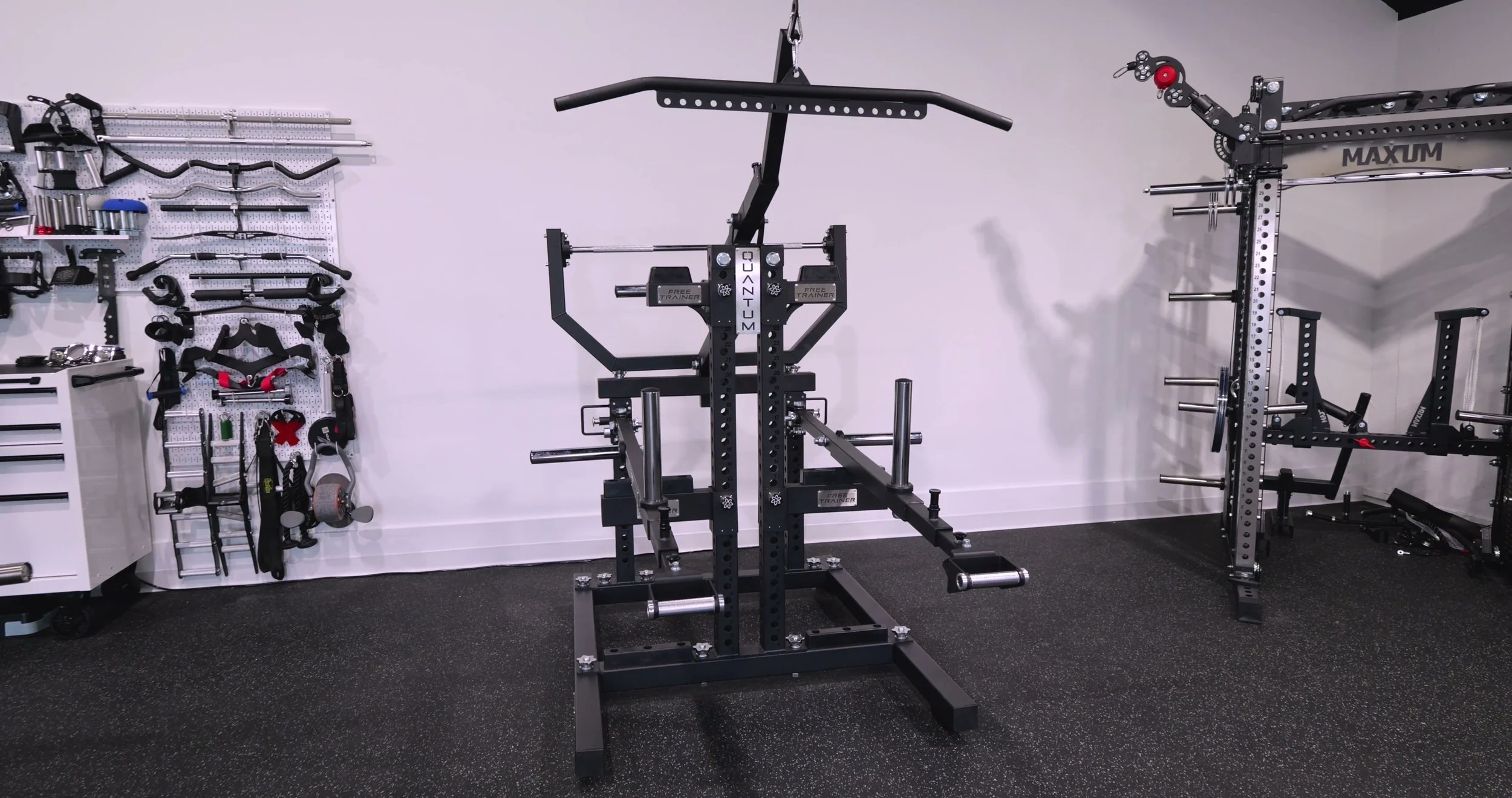 The Quantum Free Trainer fully assembled in a home gym setting