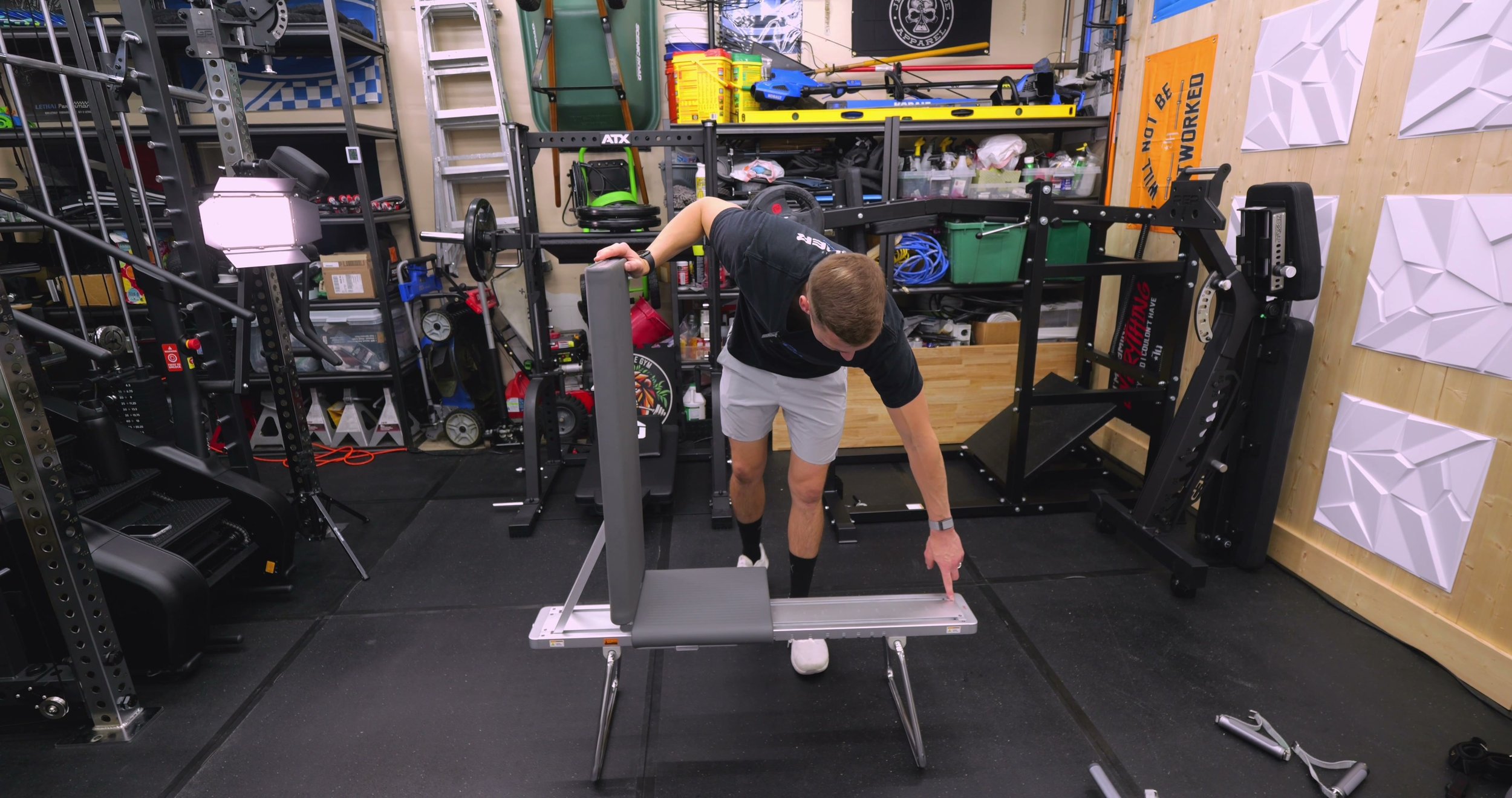 Minimalist AEKE adjustable bench showing thin padding and upright back angle