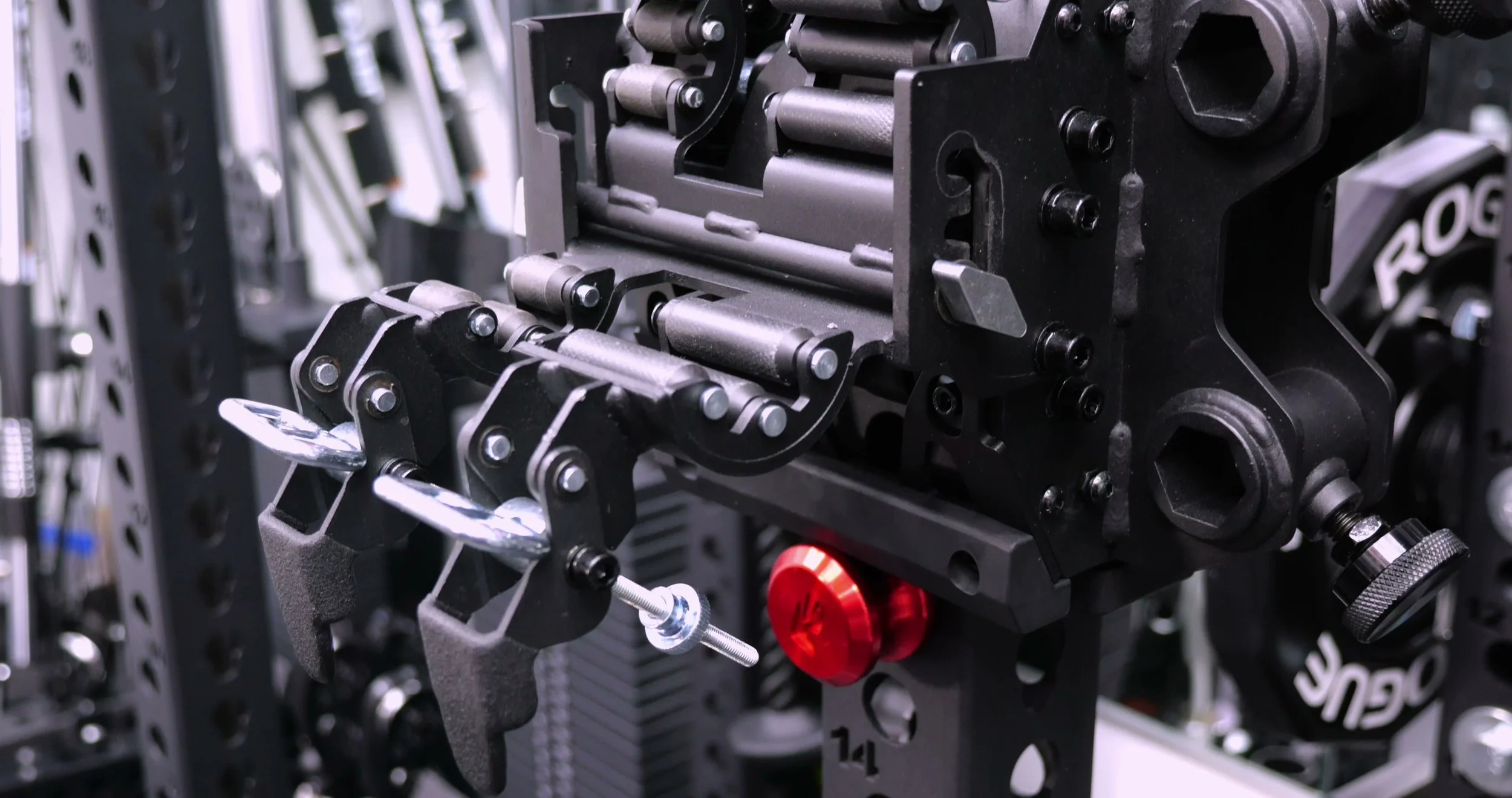 Close-up of VTS trolley roller layout against a rack upright