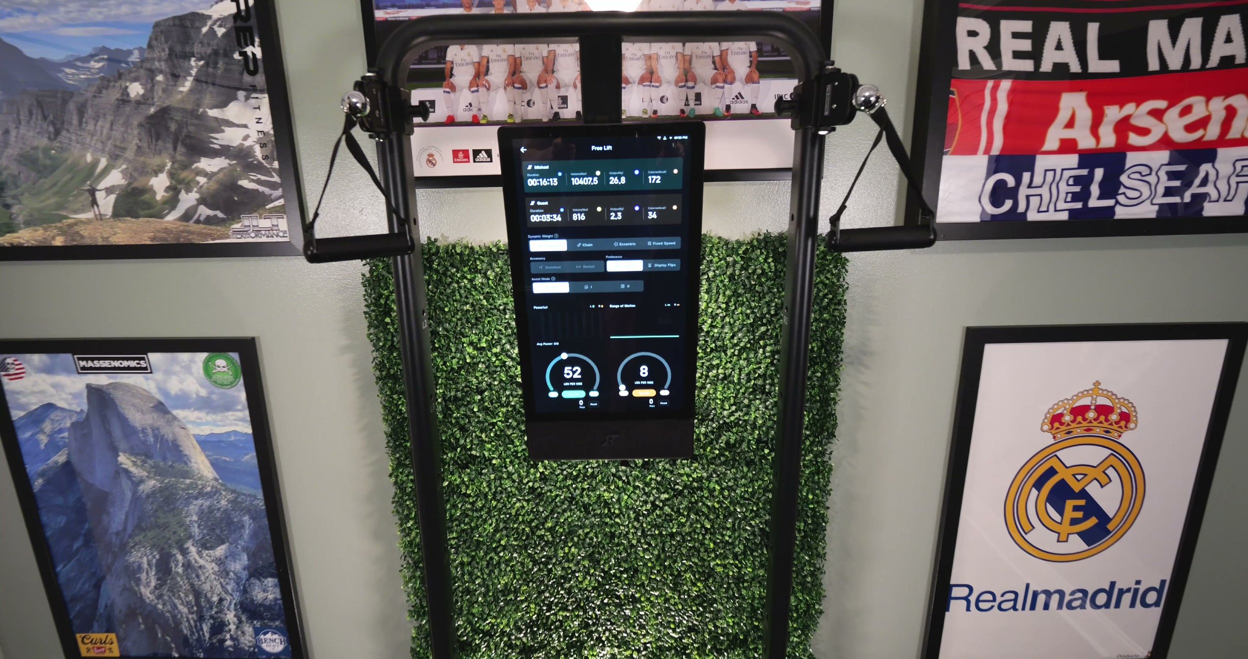 speediance gym monster 2 touchscreen showing workout interface and resistance settings
