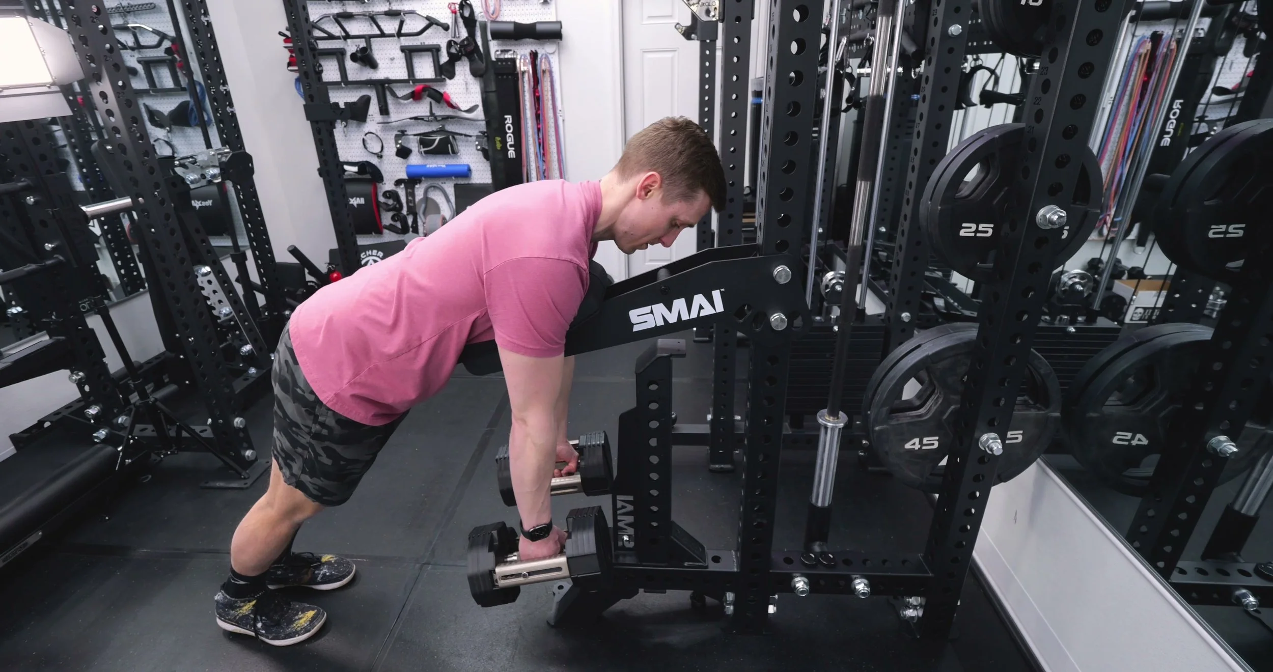 SMAI chest-supported row pad mounted on rack for supported rows