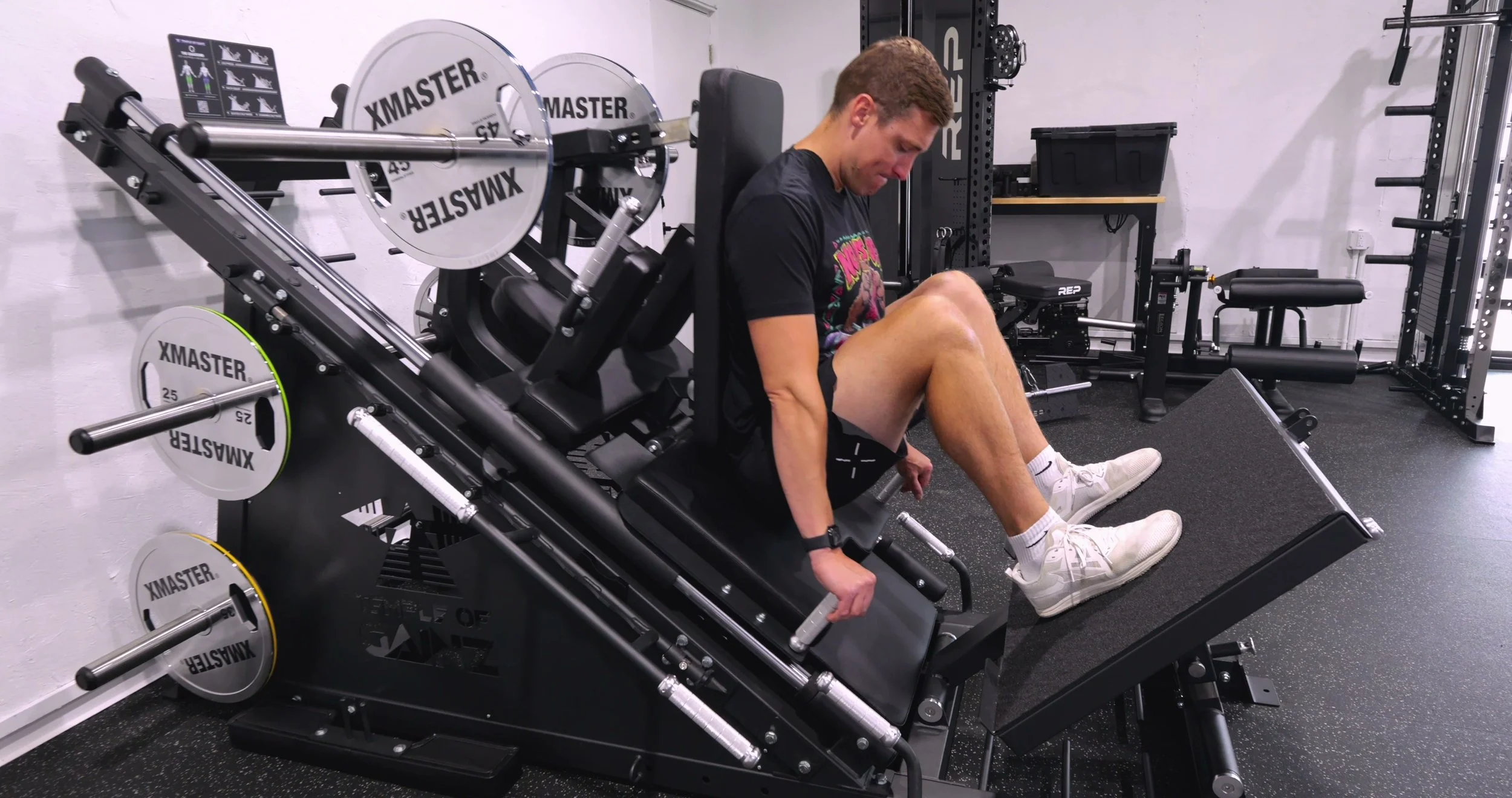 Leg press sled attachment in use