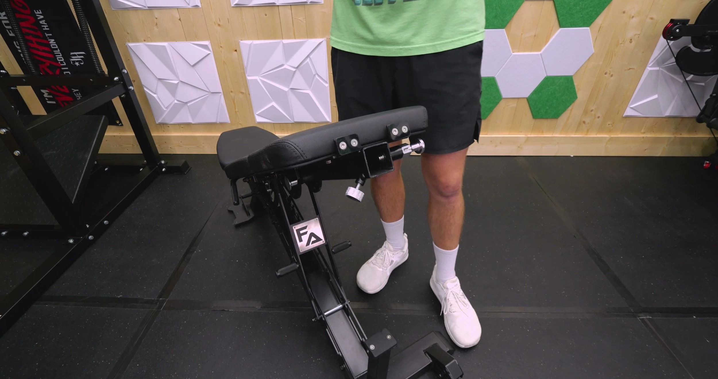 1.75 by 1.75 inch bench attachment sleeve and locking pin on the Freak Athlete ABX