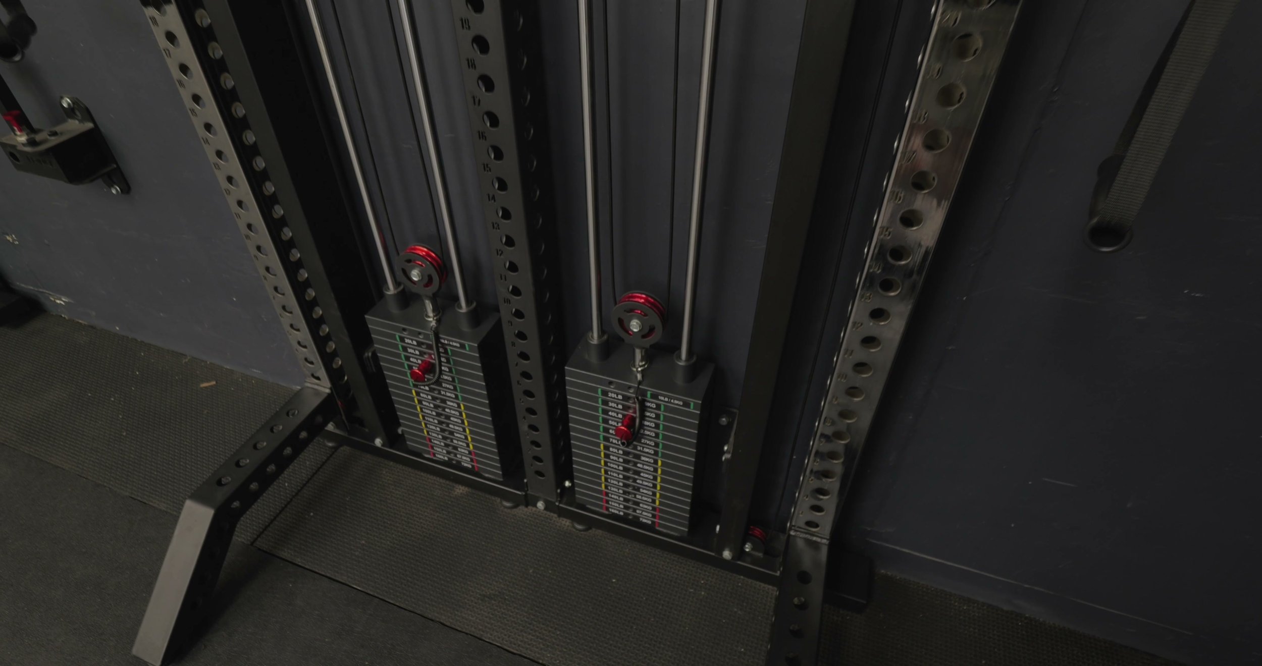 slim gym functional trainer low profile side view mounted to wall