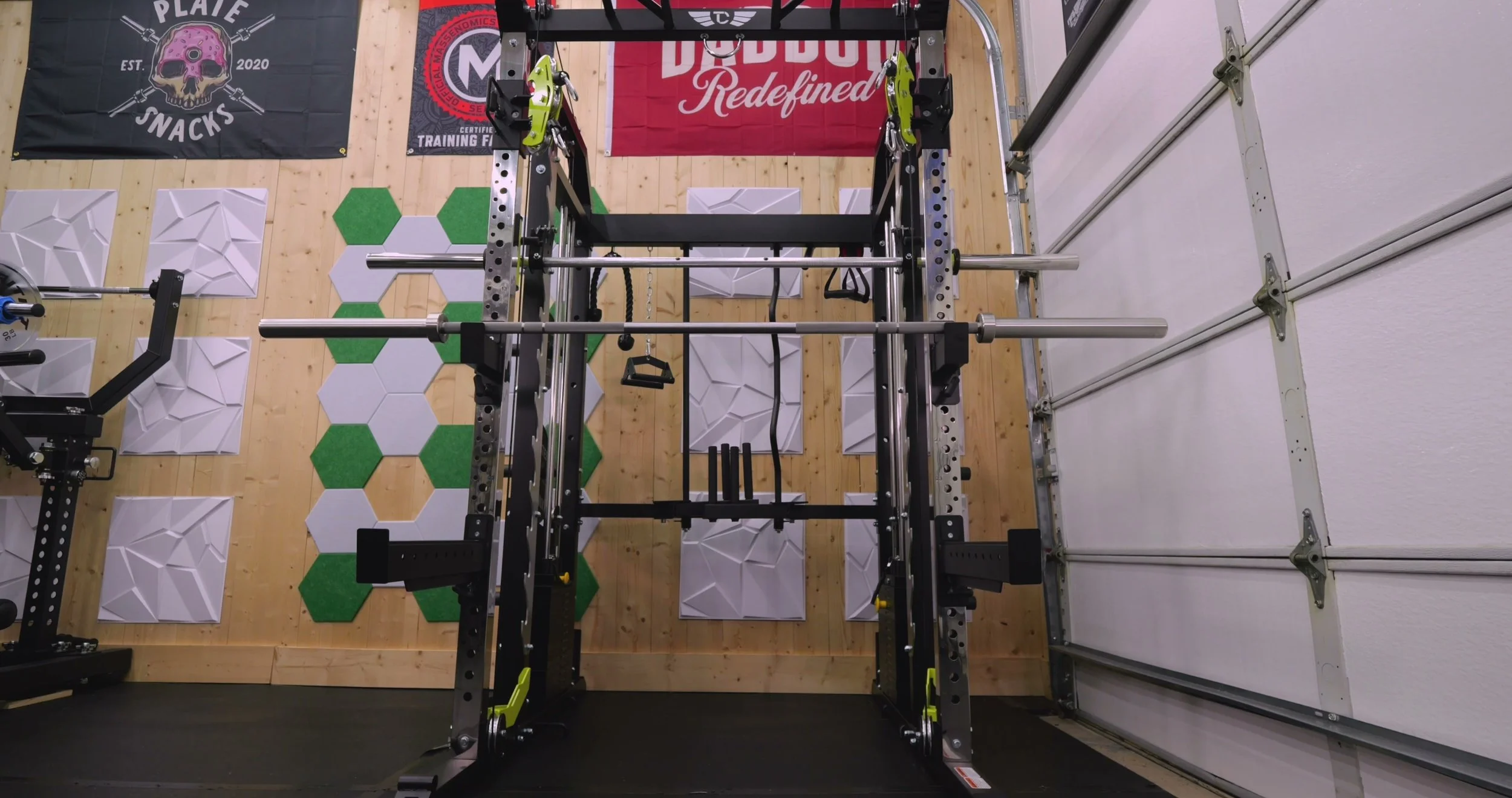 The Landmark Athletics TC-EXT3 all-in-one power rack set up in a home gym