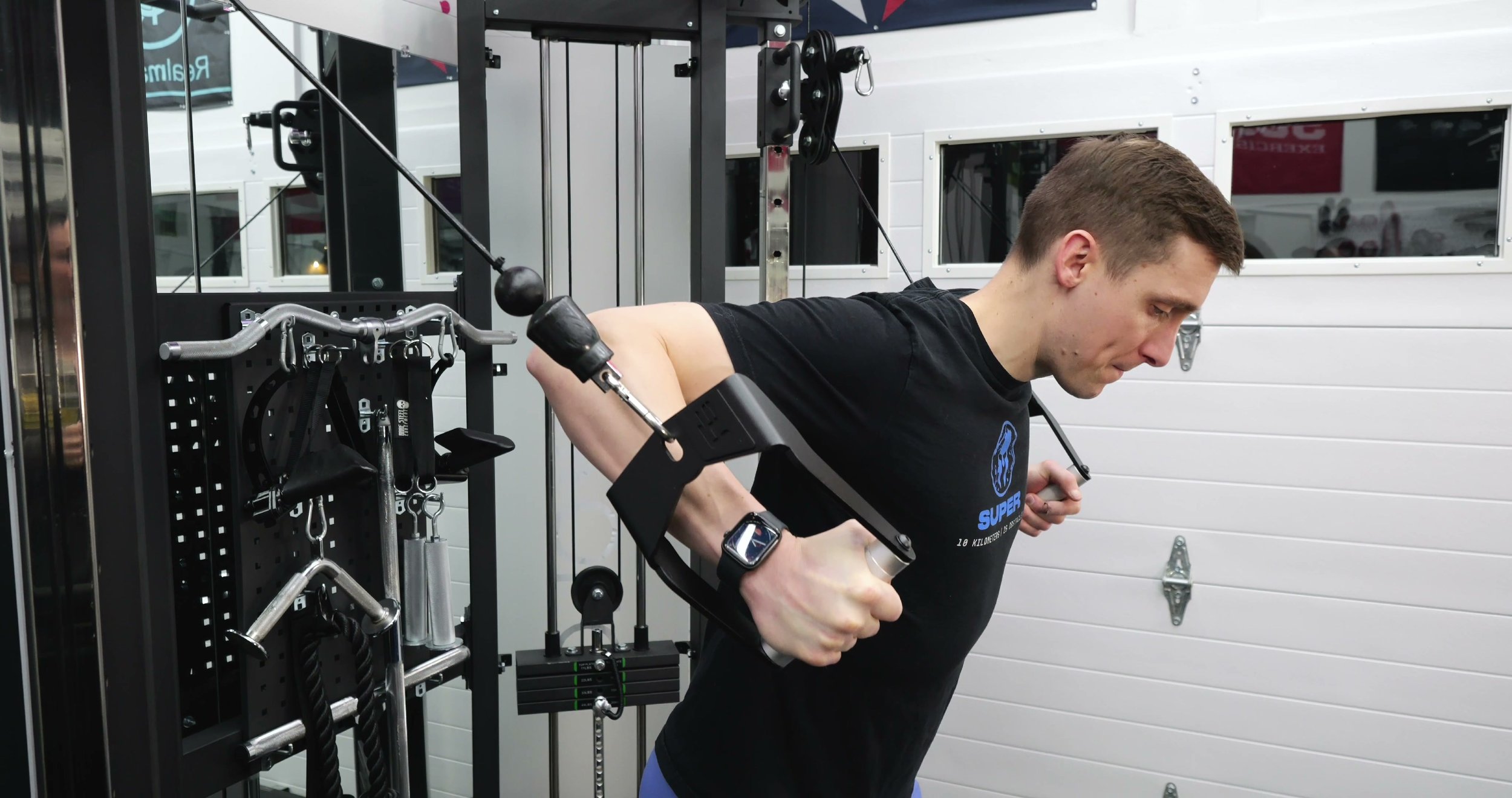 solid steel offset d handles mounted on functional trainer cables