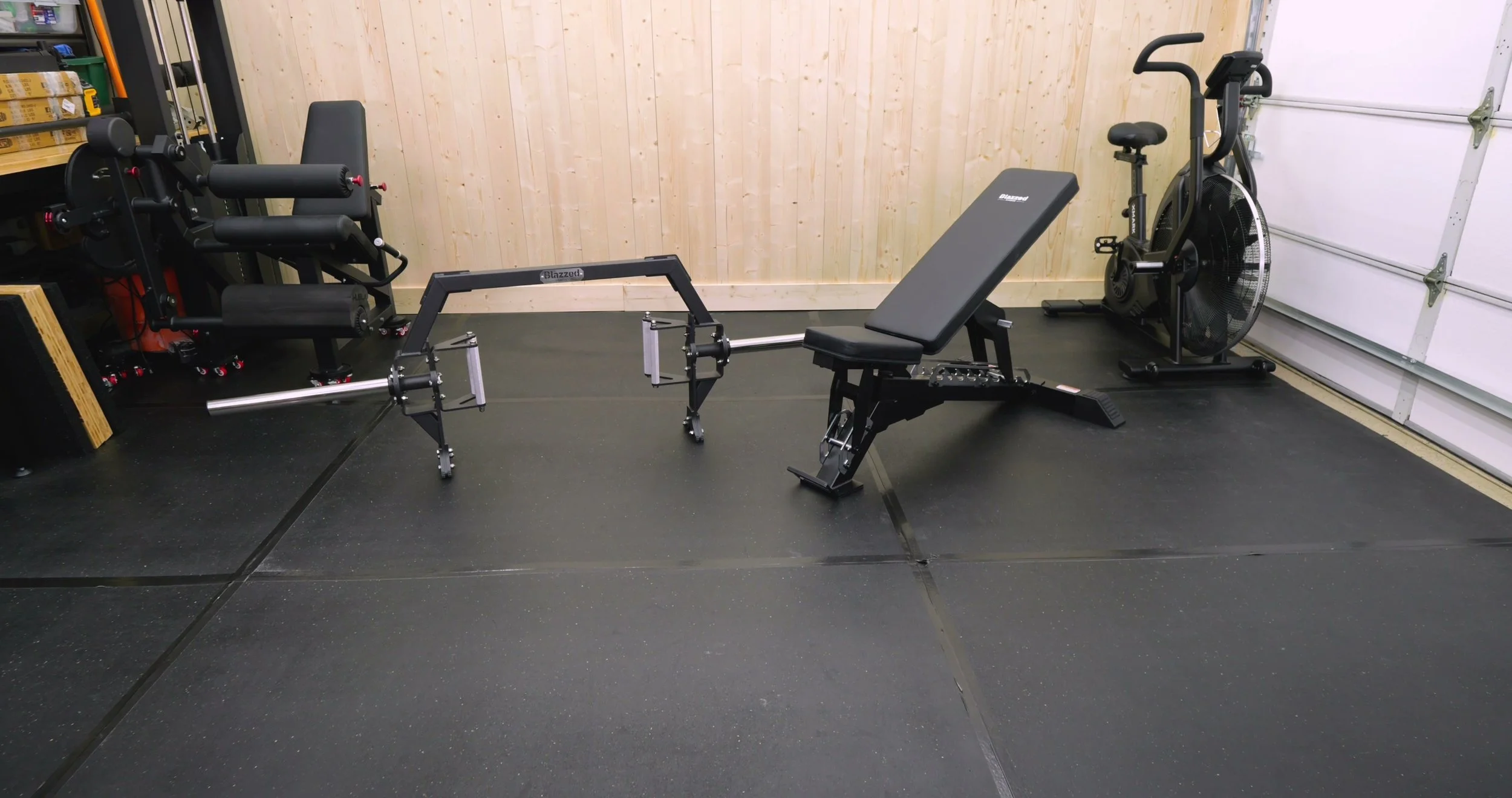 blazzed fitness x3 bench and open trap bar 320 in home gym