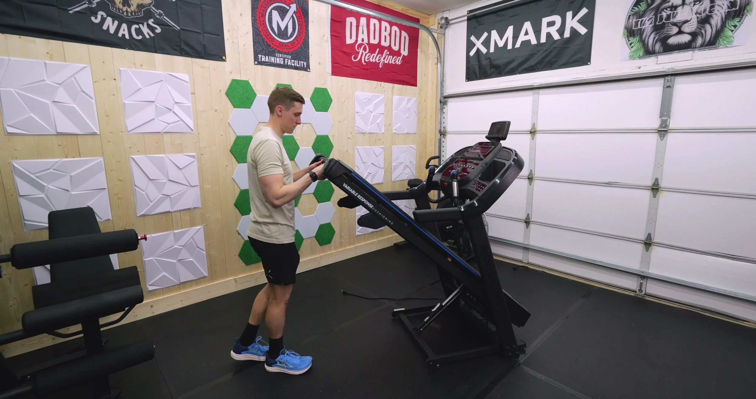 Horizon 7.0 AT treadmill folded upright for storage