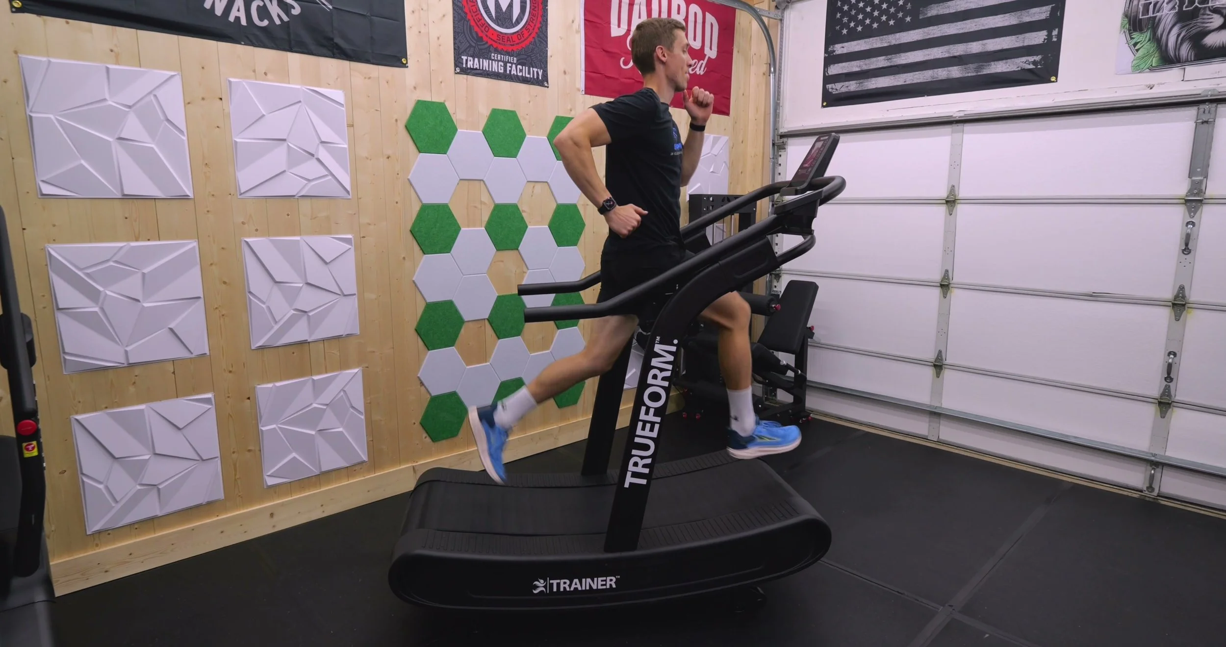 Measuring TrueForm Trainer footprint length and width in a home gym space