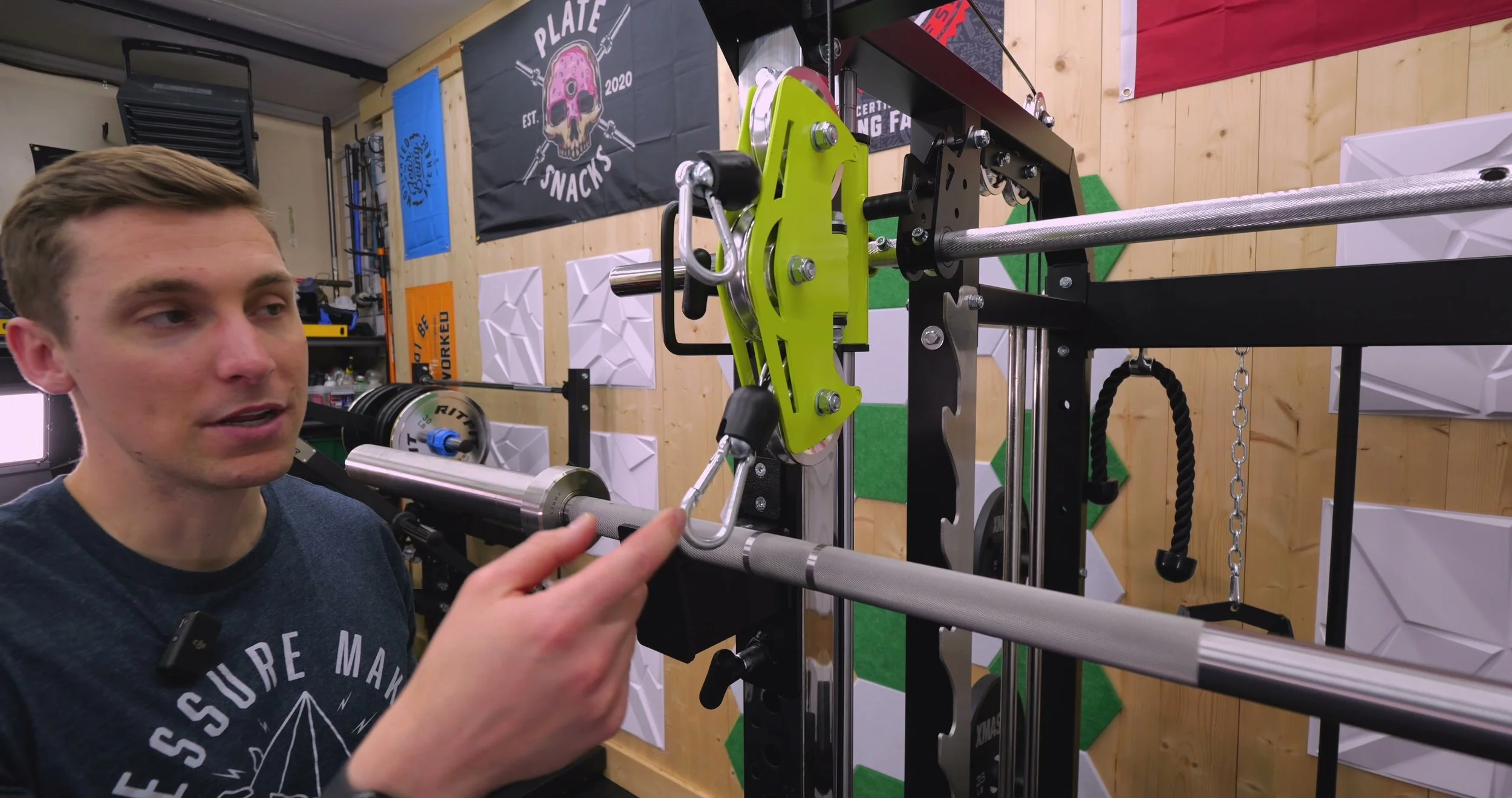 Close-up of the combinable pulley system on the Landmark TC-EXT3 showing the 1:1 ratio setup