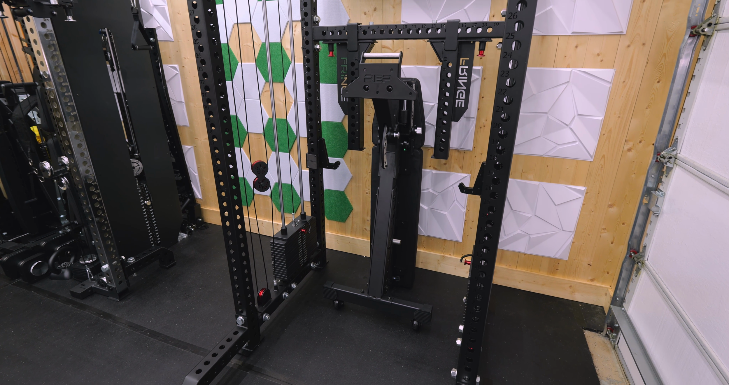 REP Blackwing adjustable bench stored upright