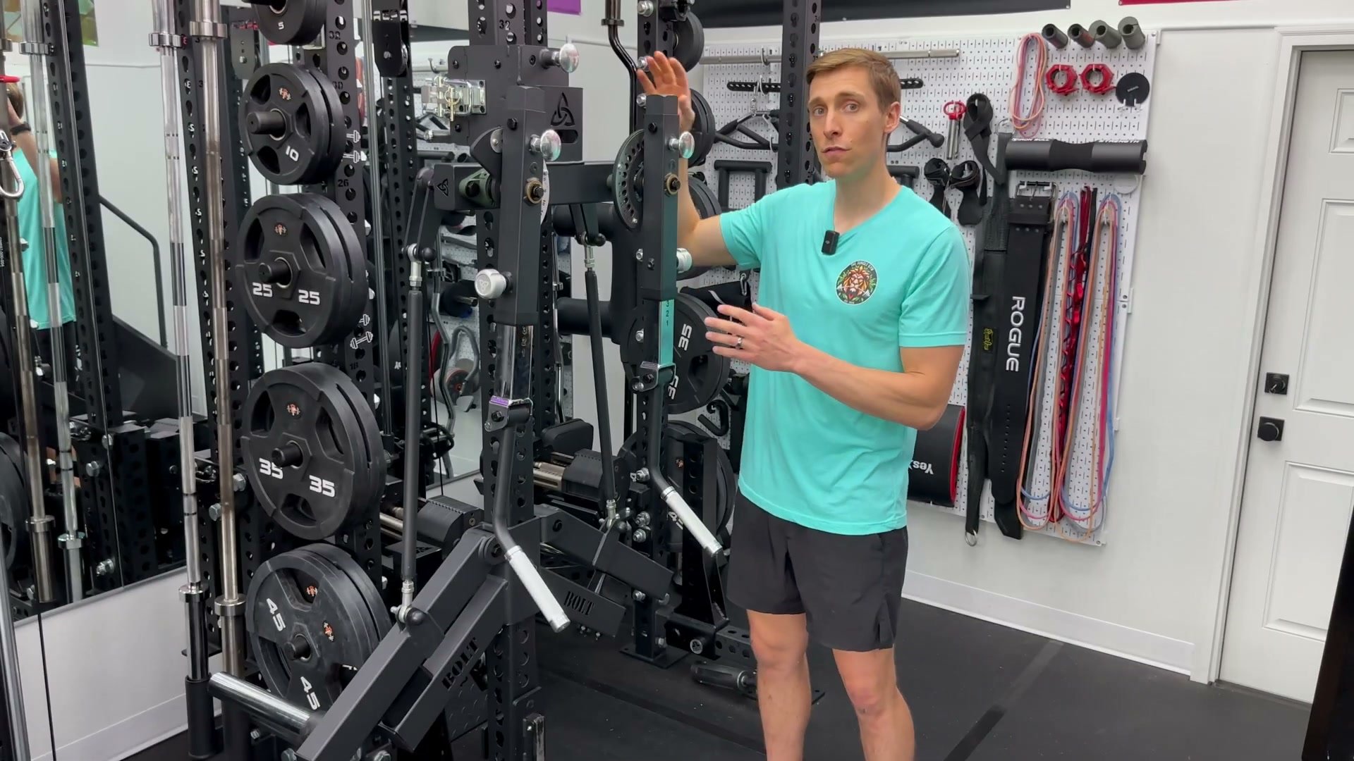 bolt gemini attachment configured for lateral raises with plates loaded on 12 inch horns