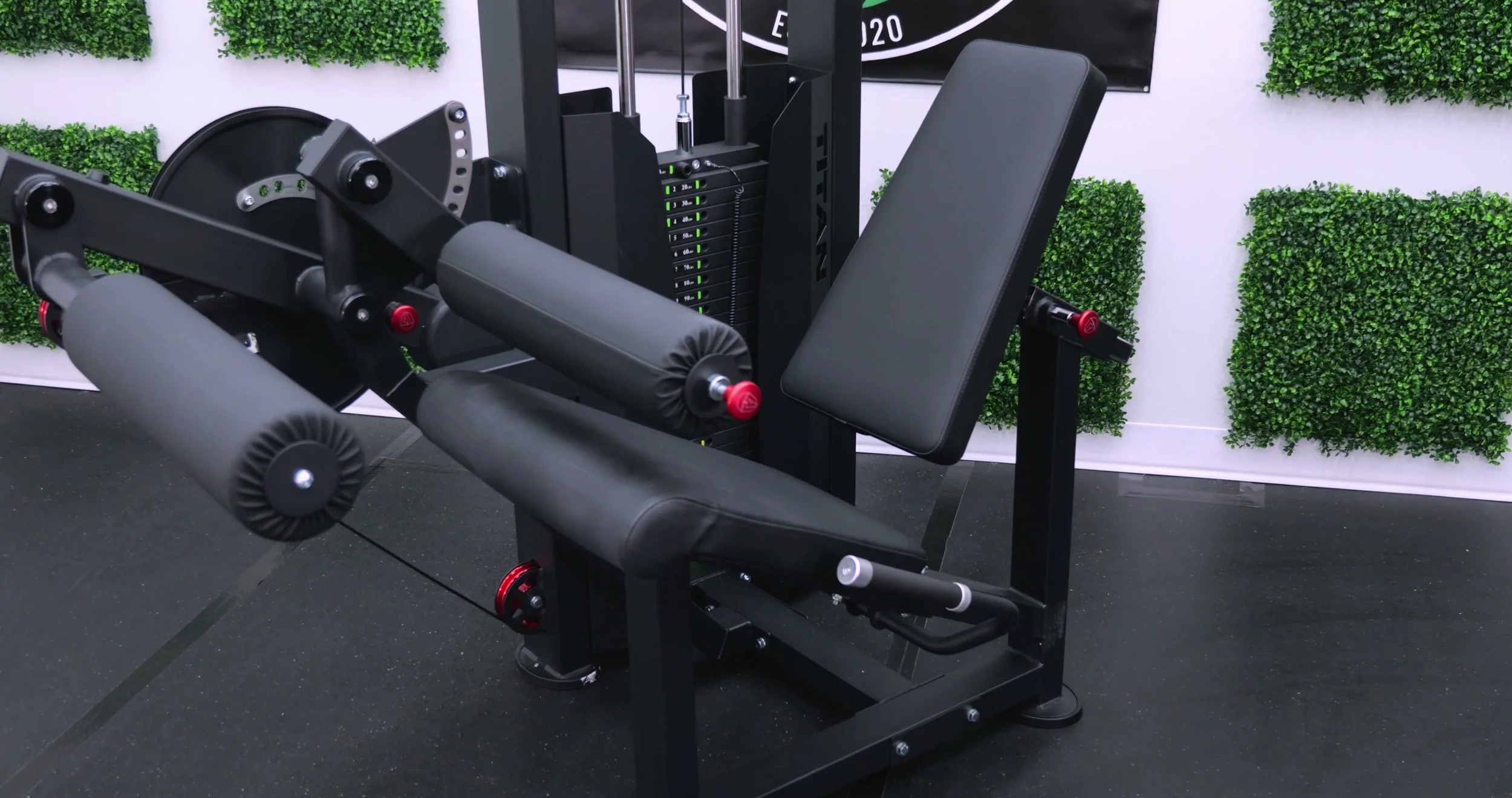 Red anodized pulleys and adjustment pins on Titan machine