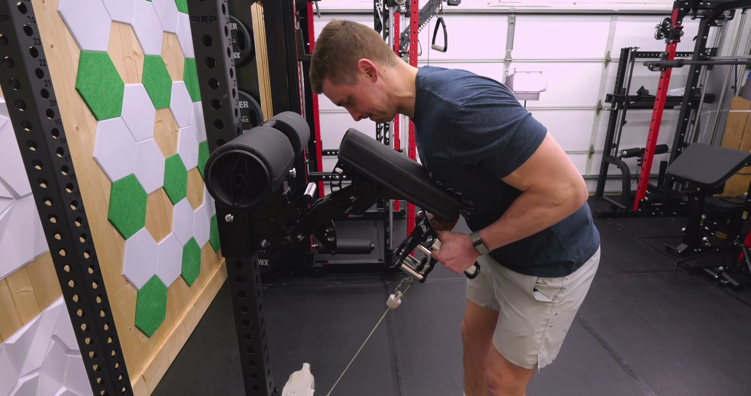 Using the REP Pegasus angled up for chest-supported cable rows