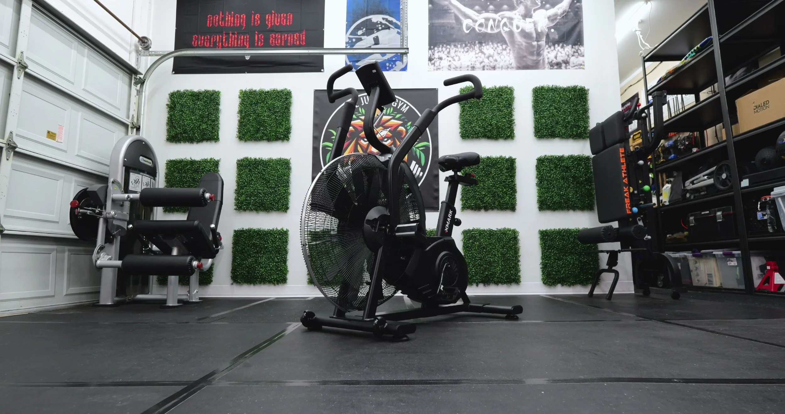 xmark cat 5 hurricane air bike in home gym side view