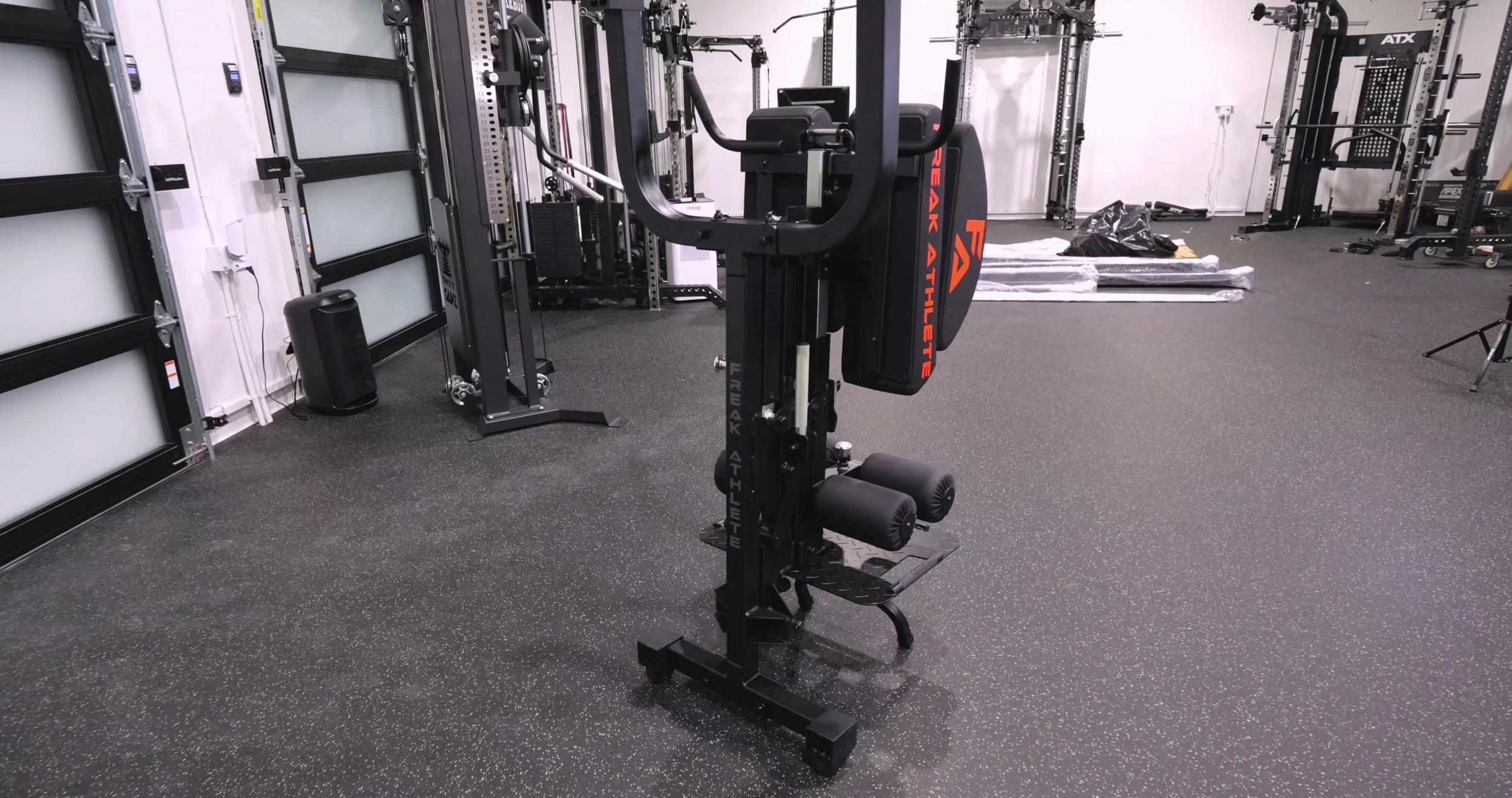 Freak Athlete Hyper Pro X stored vertically in a compact home-gym space