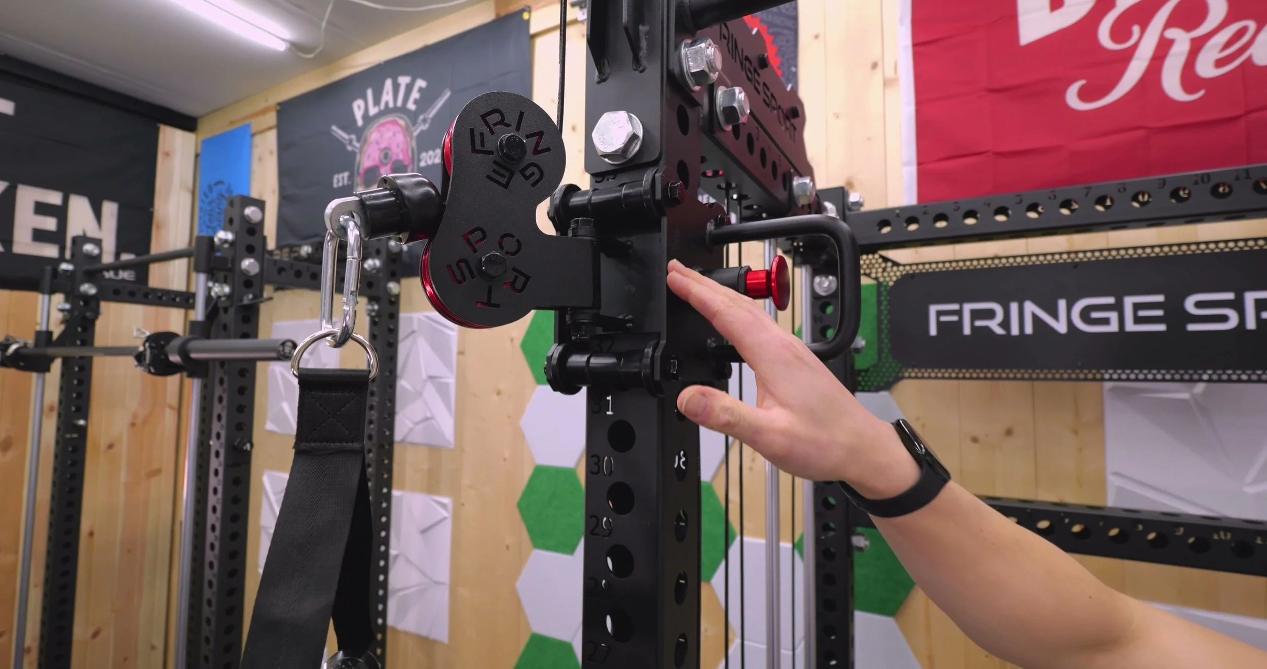 Fringe Sport Dane 2.0 trolley system showing the 180-degree rotation and pop pin