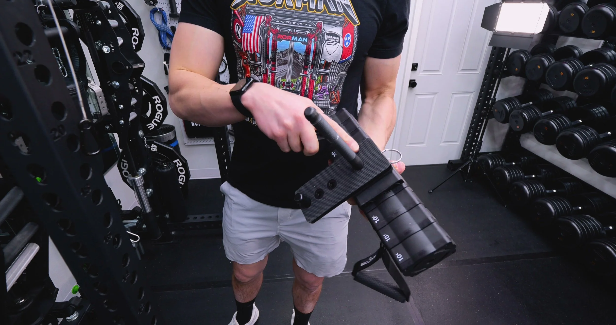 ancore pro mounted to power rack using adjustable rack mount bracket