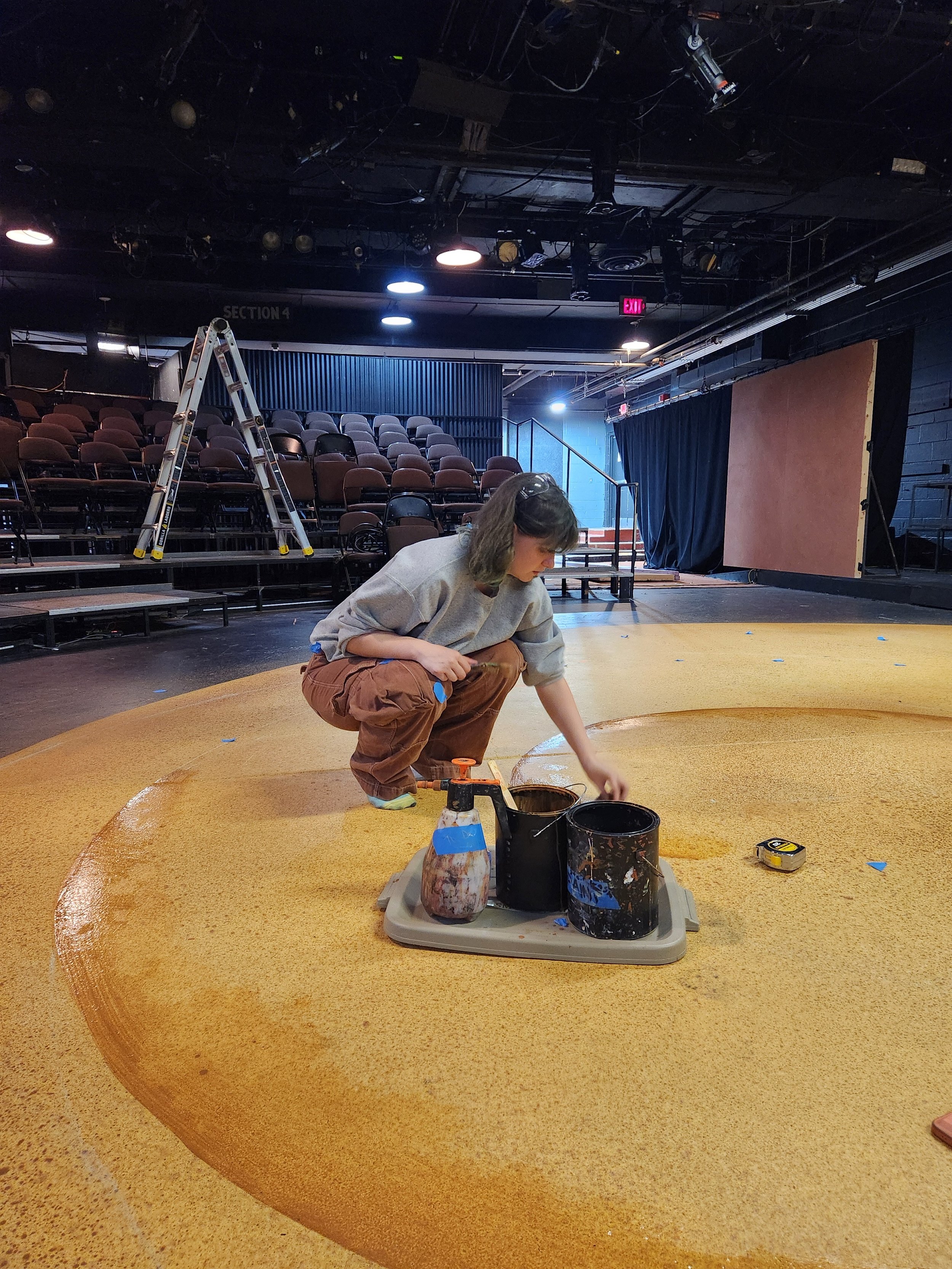 Showing the scenic artists how to fade the spiral lines