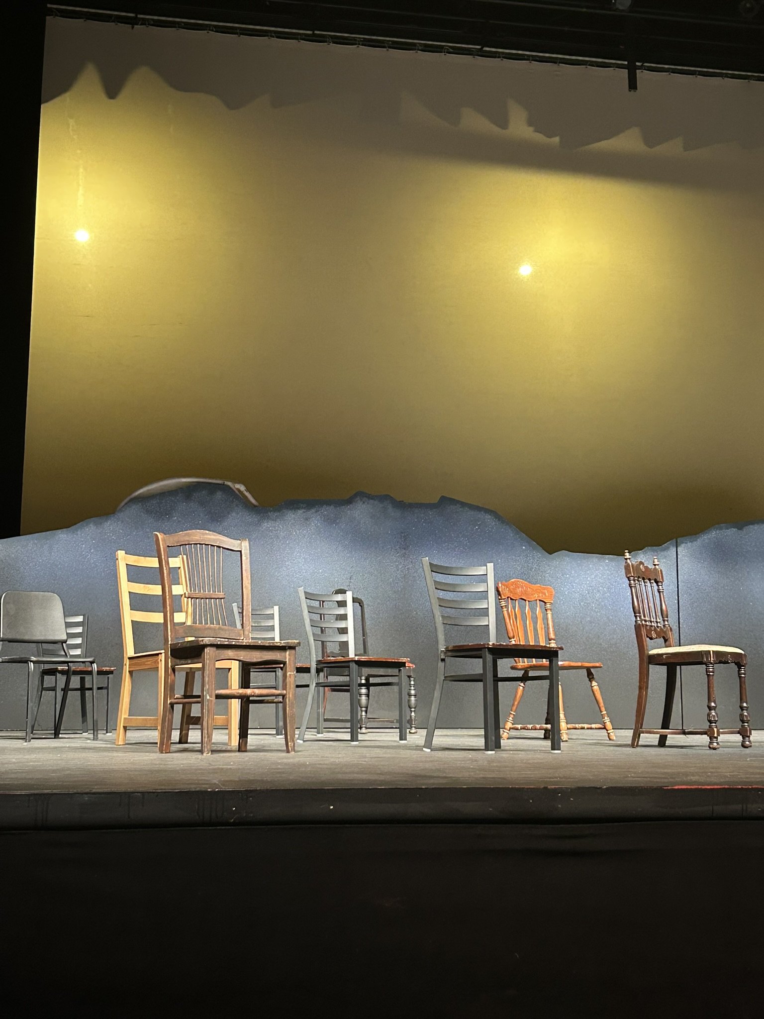 Chairs for the funeral, all different to give the sense of individualism, but later painted to match and keep everything in the same world.
