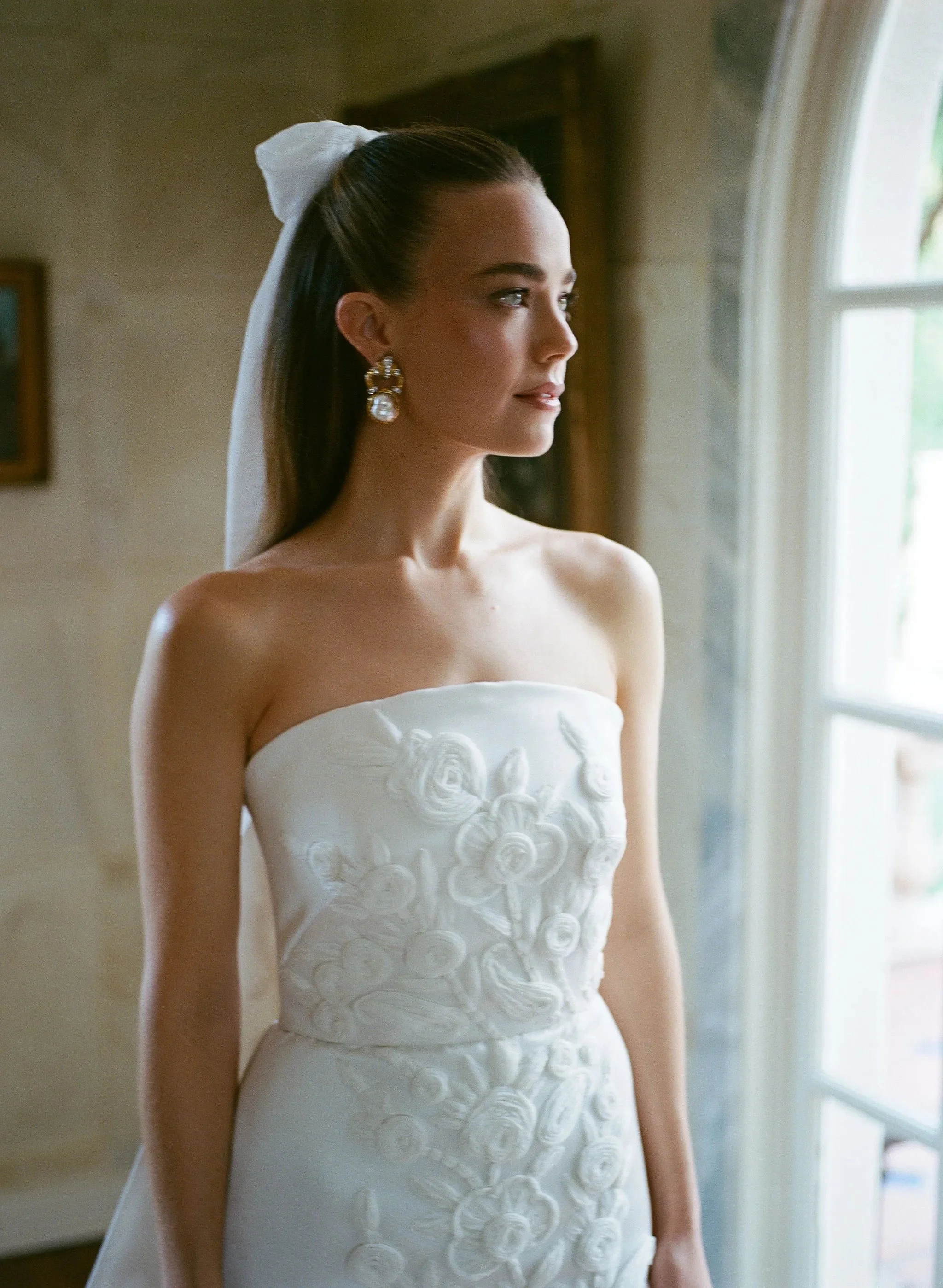 Rebecca wears Custom Amsale to her Rehearsal Dinner