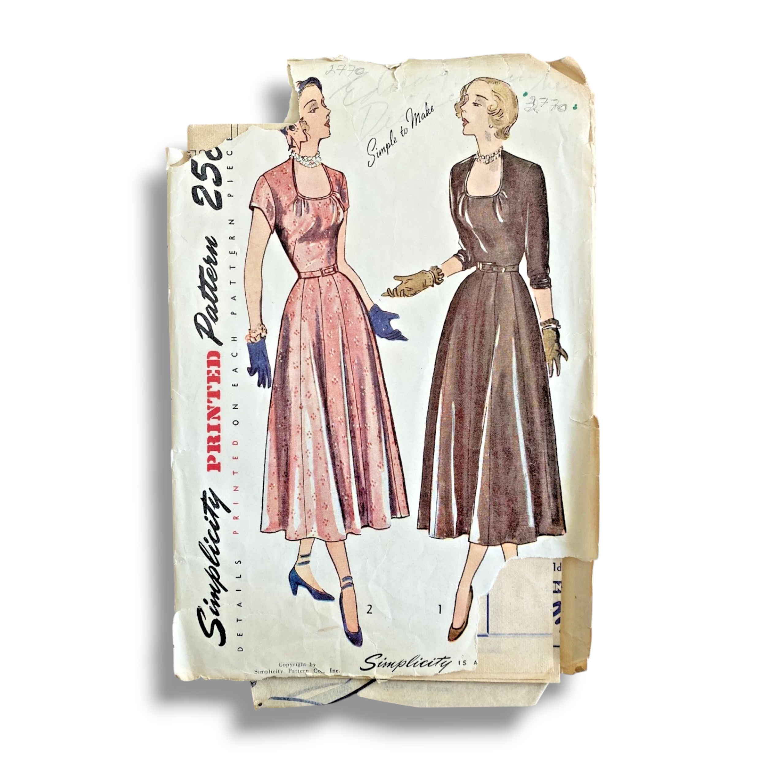 Simplicity 2770, 40s Dress, Size 16/34, Cut & Complete, Vintage Sewing Pattern